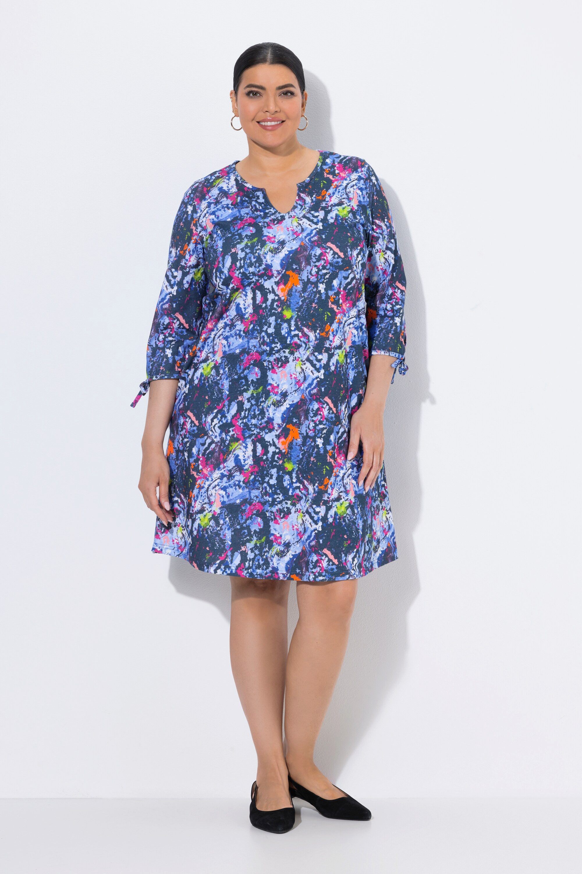 Ulla Popken Jerseykleid Jerseykleid A-Linie Tunika-Ausschnitt 3/4-Arm