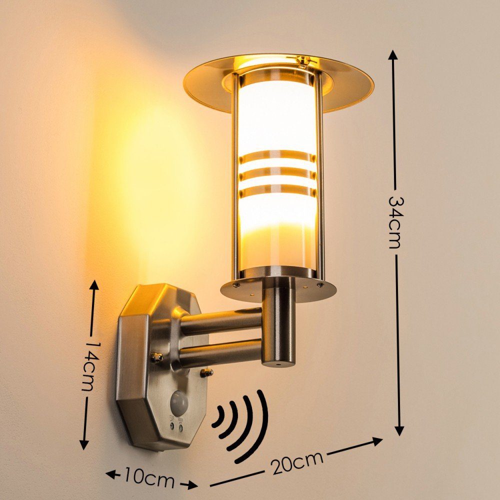 hofstein Außen-Wandleuchte »Latiano« Außenwandlampe aus Edelstahl u. Milchglas-Scheiben, ohne Leuchtmittel, m. E27, Außenleuchte für Terrasse/Hof/Garten, Bewegungsmelder