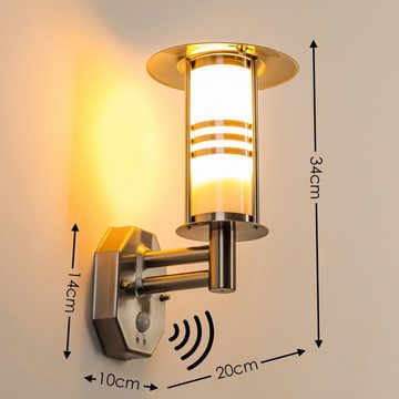 hofstein Außen-Wandleuchte »Latiano« Außenwandlampe aus Edelstahl u. Milchglas-Scheiben, ohne Leuchtmittel, m. E27, Außenleuchte für Terrasse/Hof/Garten, Bewegungsmelder