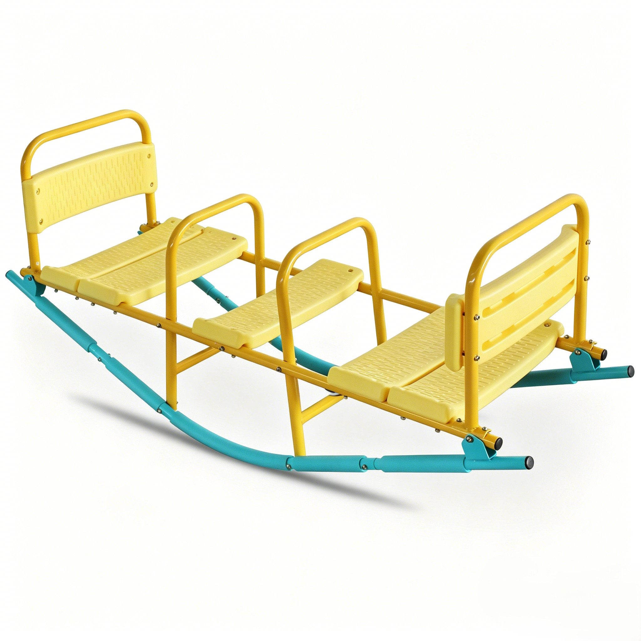 Rolipo Wippe 3-Sitzer Kinderwippe Indoor Spielgerät mit Rückenlehne & Haltegriffen 133x42x52cm, Geschenke für Kinder 3–8 Jahre