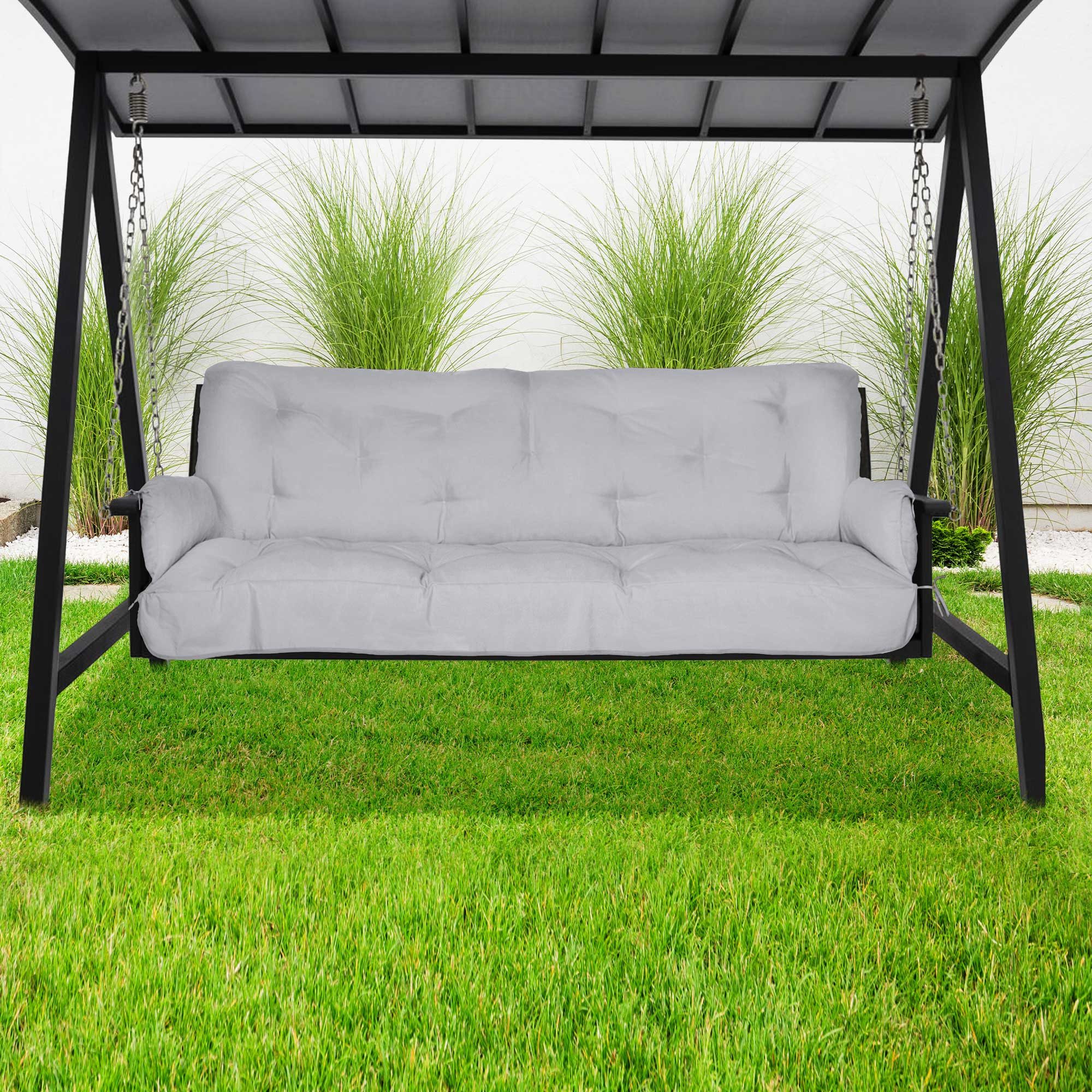 Beautissu Sitzauflage Sitzkissen für Hollywoodschaukel Flair HS, 180x50x8cm, Hellgrau, Garten Auflage mit Zwei Kissen, Polster für Gartenbank Polsterauflage