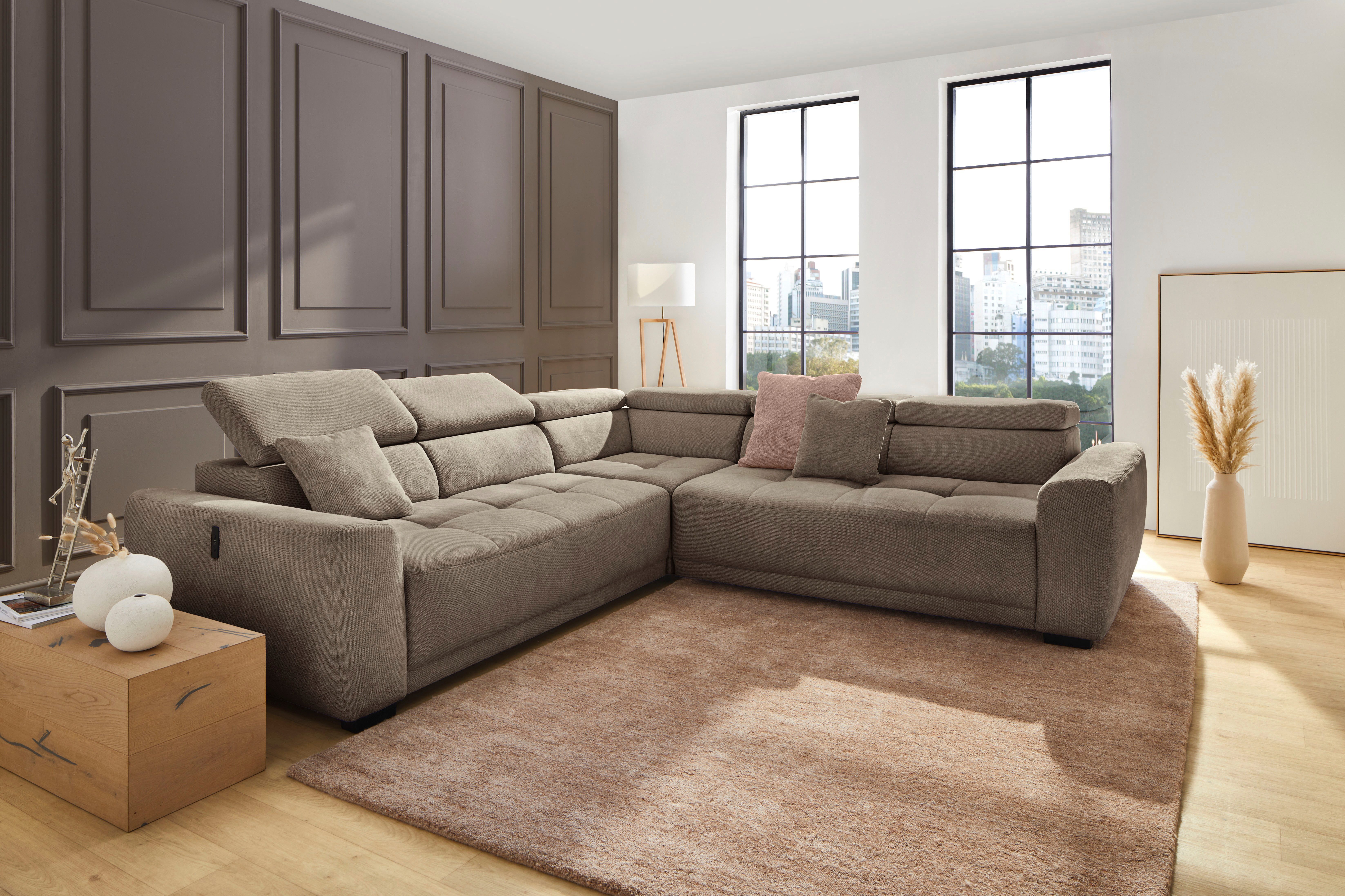 Jockenhöfer Gruppe Wohnlandschaft Monza L-Form, B: 292x292 cm, mit 30 cm elektr. Sitztiefenverstellung, 140kg Belastbarkeit je Sitz, Kopfteilverstellung & USB-Anschluss
