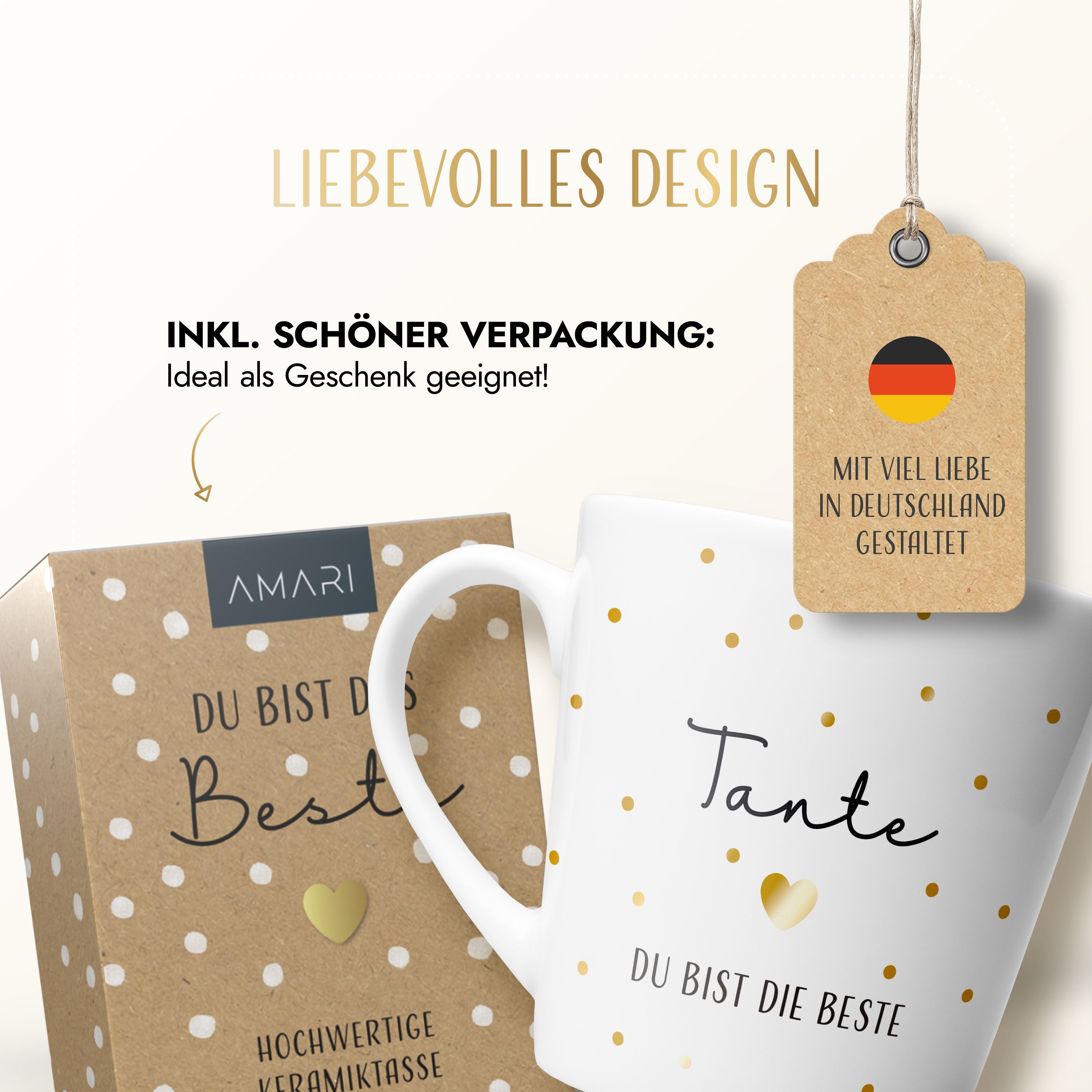 Amari Tasse Beste Tante Spruch Gold, Geschenk Tante Patentante Lieblingstante, 1-tlg., Keramik, Kaffeetasse Teetasse 330 ml Geschenkbox Geburtstag Taufe – Bild 4 von 5