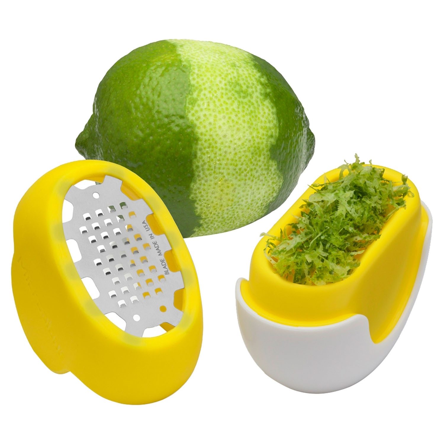 Microplane Zitronenreibe FLEXI ZESTI, L 7 cm, Gelb, Weiß, Edelstahl, Silikon, (1-St), Spülmaschinengeeignet, mit Vertiefung für Schalenabrieb