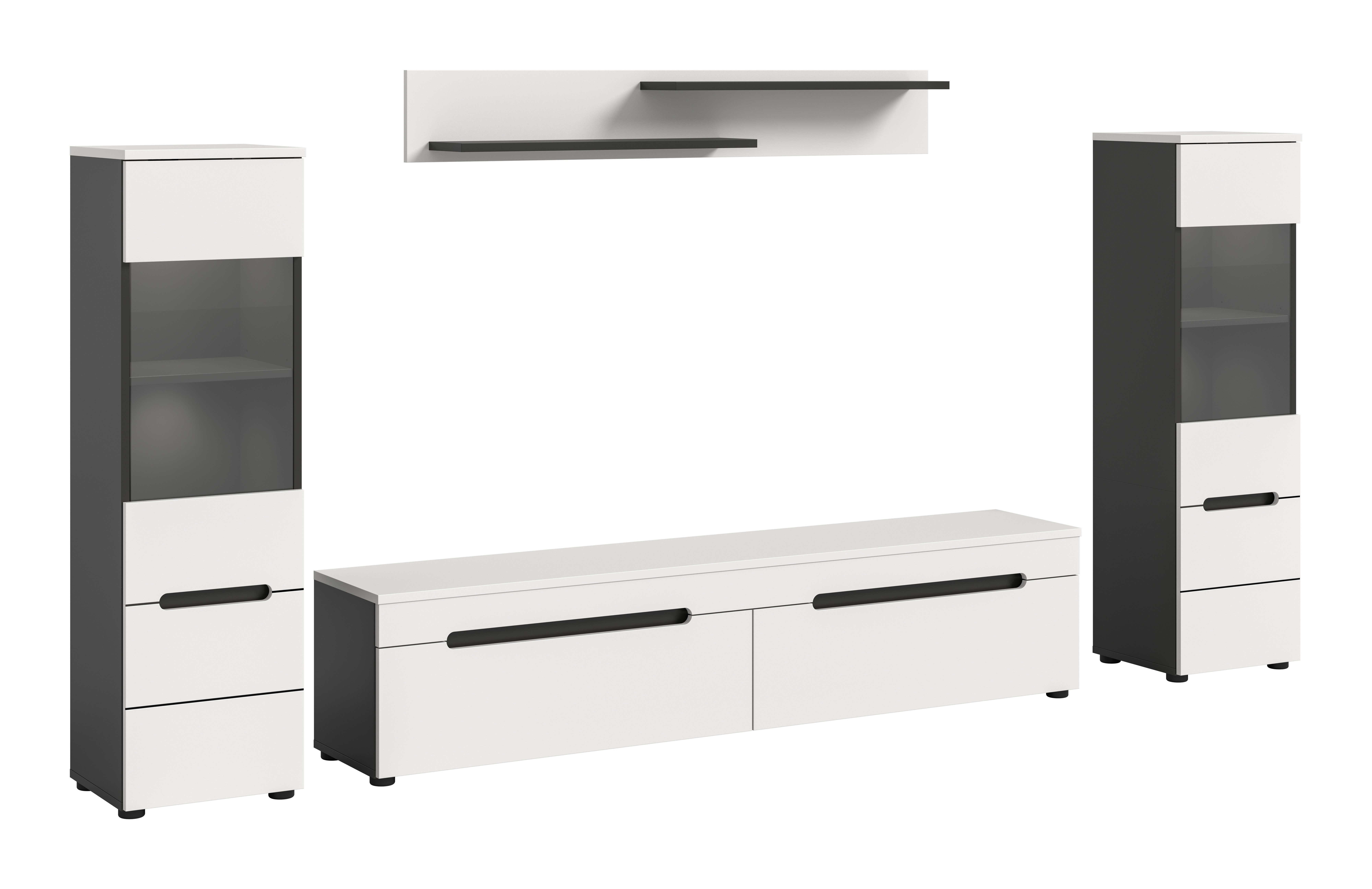 furnling Wohnzimmer-Set Cano, (4-St., Lowboard, 2 Vitrinen, Wandboard), Wohnzimmermöbel, mit LED-Beleuchtung, Breite 272 cm