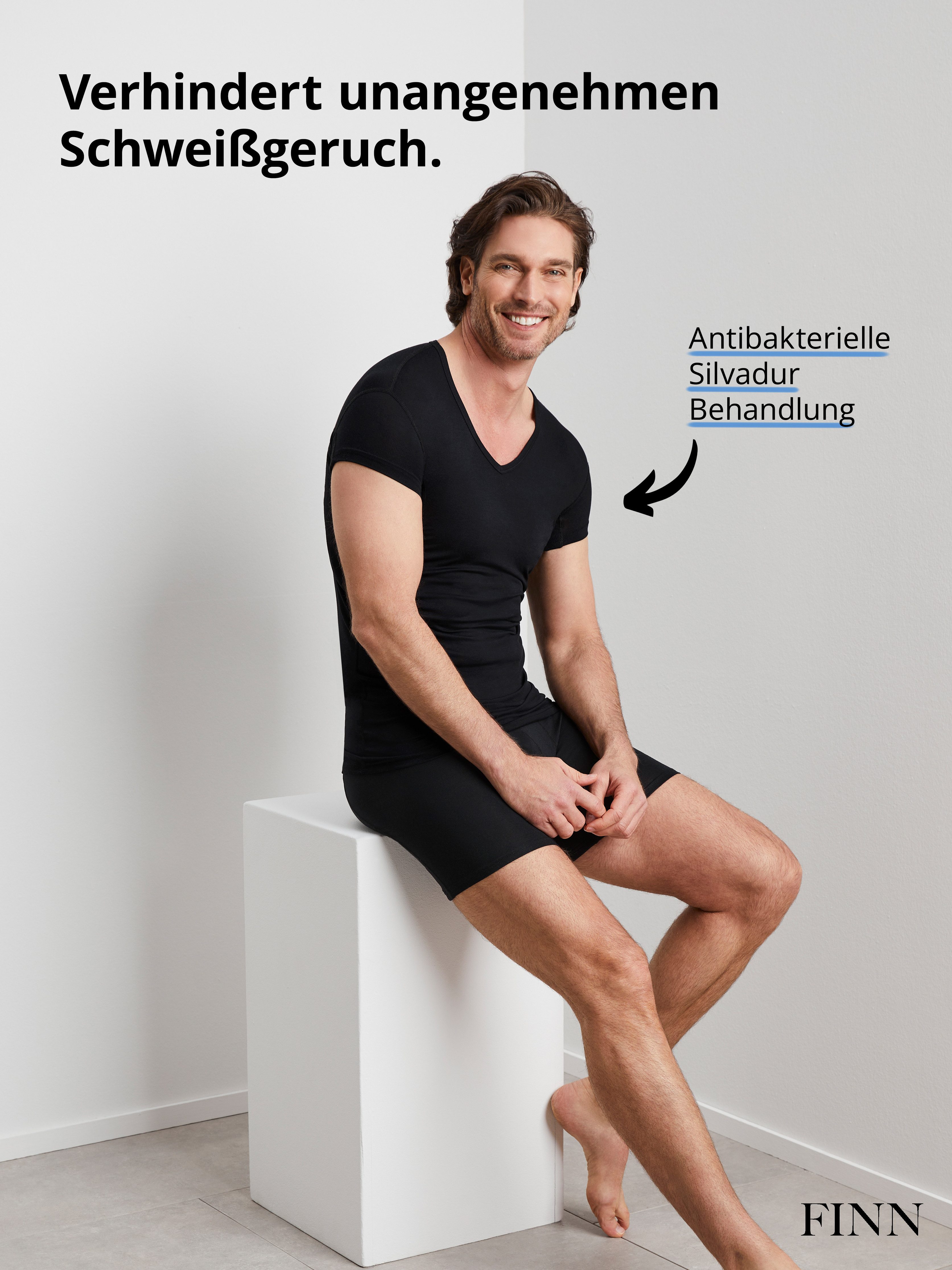 FINN Design Unterhemd Anti-Schweiß Shirt Herren mit extra kurzen Ärmeln Gegen Schweißflecken und Geruch bei Kurzarm-Hemden und Polo-Shirts – Bild 5 von 5