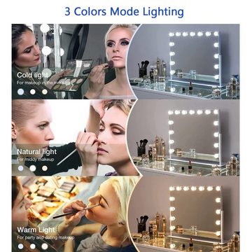 Avisto Schminkspiegel LED-Lichtspiegel Spiegelleuchte,3 einstellbare Leuchten (Make Up Licht(12-ST), 12-St., Wohnzimmer/Schlafzimmer/Badezimmer), 3 Farbwechselmodi,9 Level Helligkeit,USB Kabeldesign