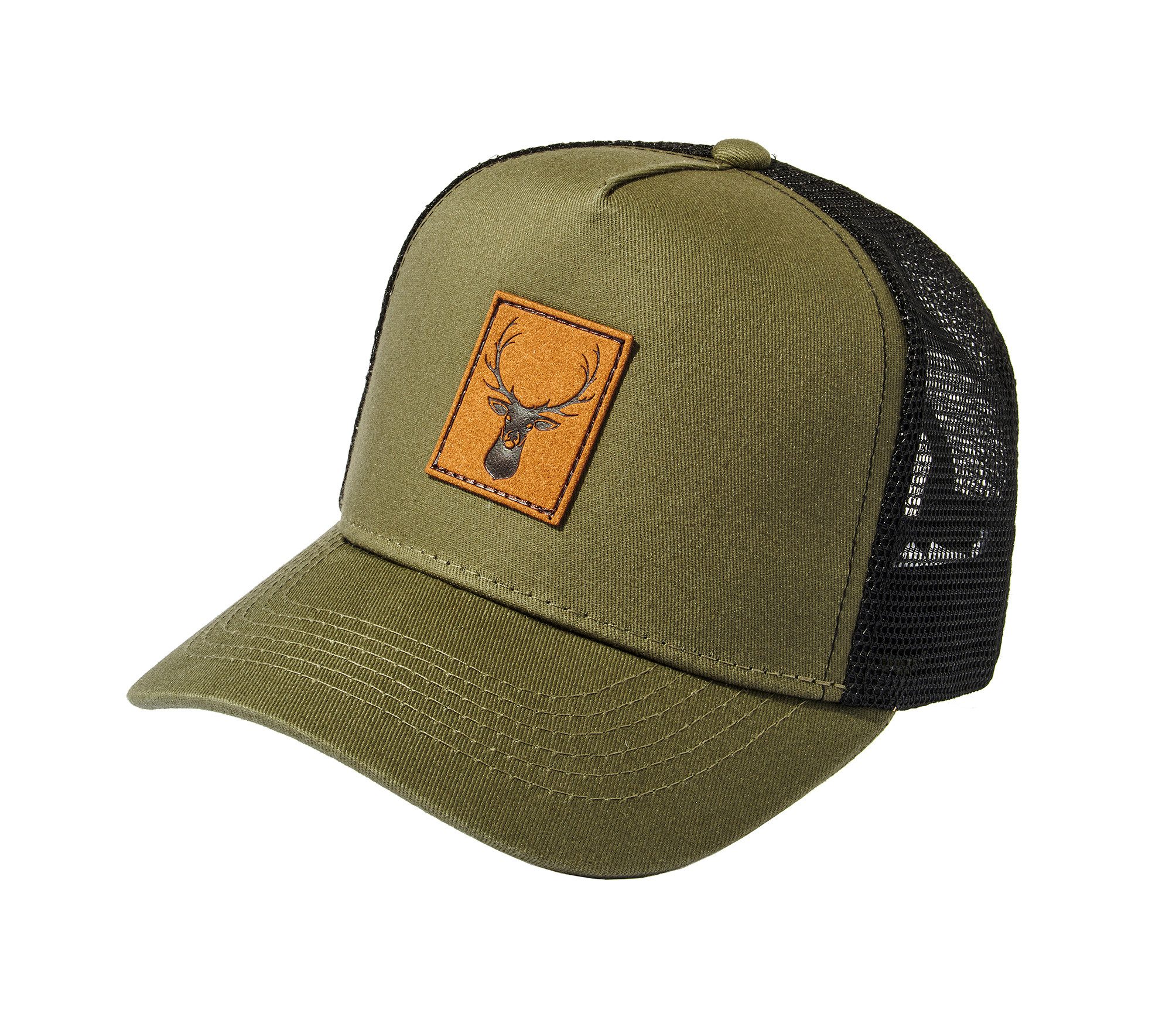 Baddery Trucker Cap Kinder Cap : Hirsch (Leder-Patch) - Basecap Jagd Jungen Mädchen, Leder-Patch, One Size Einheitsgröße, Snapback-Verschluss