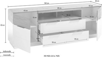 MCA furniture Sideboard Dubai, weiß Matt mit Absetzungen in Eiche