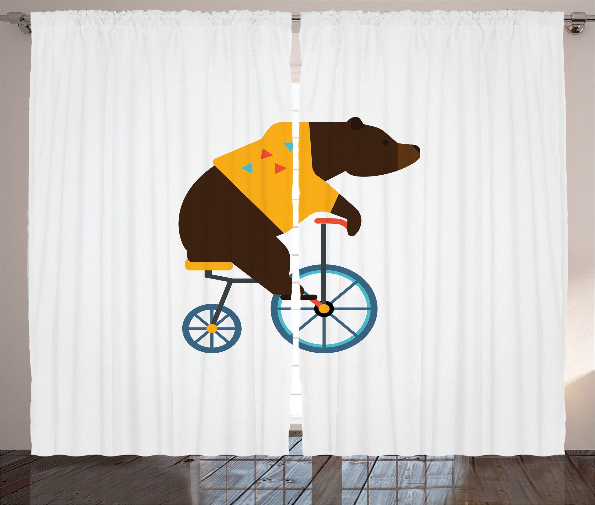 Gardine Schlafzimmer Kräuselband Vorhang mit Schlaufen und Haken, Abakuhaus, Karikatur Bär Fahrrad-Zirkus