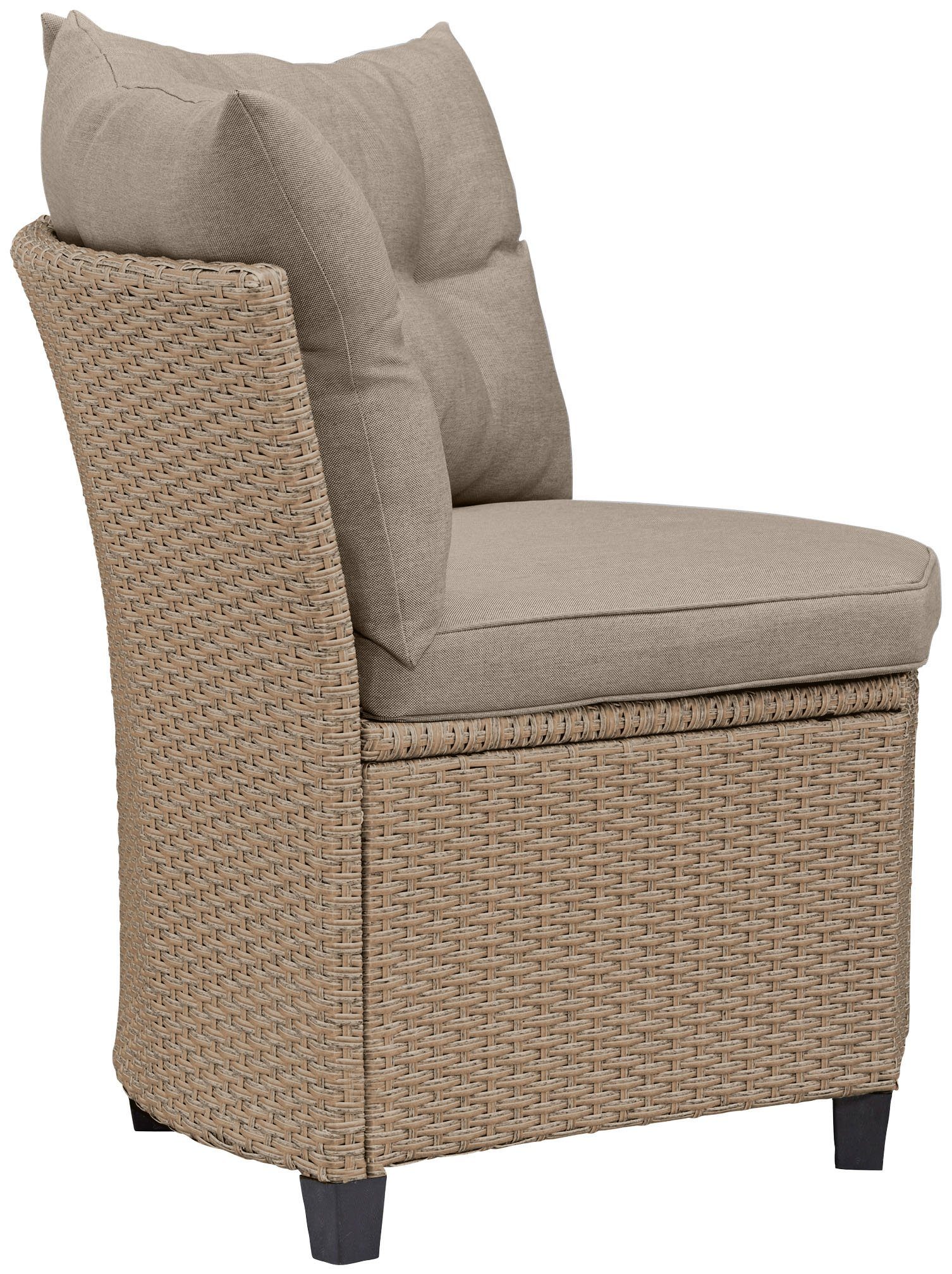 Ecklounge, Keros Tisch, 2 Sessel, | KONIFERA Hocker, beige Polyrattan grau Premium, (20-tlg), Gartenlounge-Set