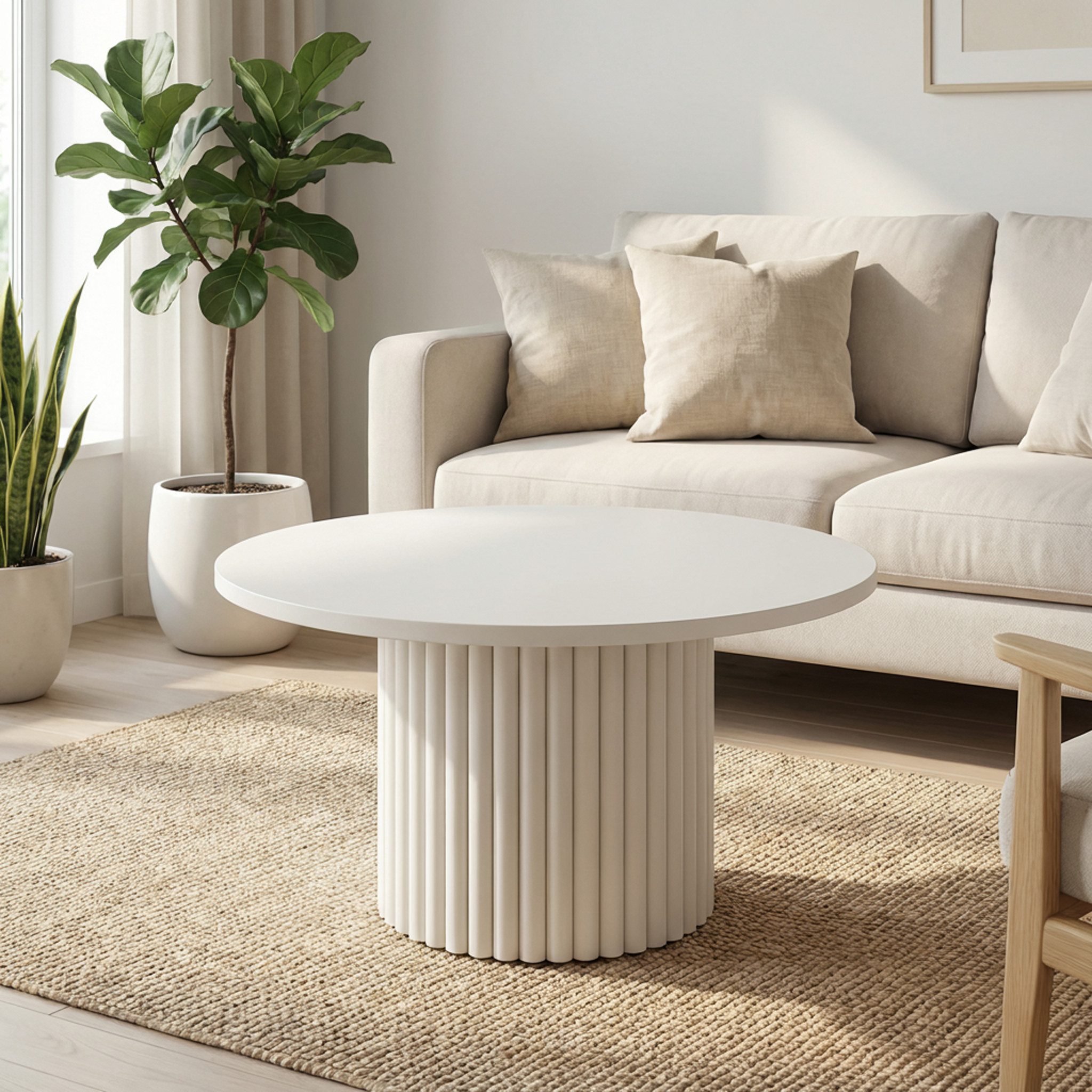 Björn&Schiller Couchtisch rund Ø58 cm, 42 cm hoch, stabile laminierte Platte 1,8 cm (Metallgestell pulverbeschichtet), Tisch in Kaschmir