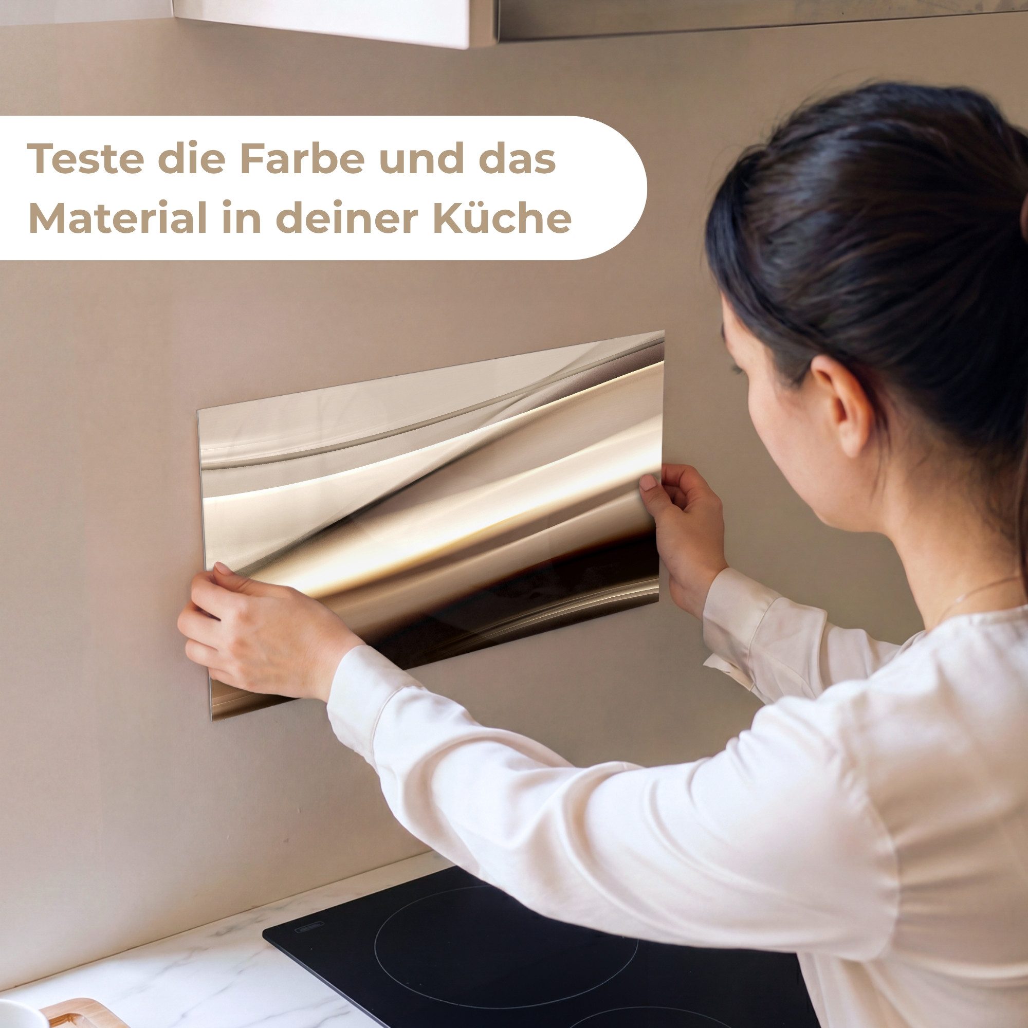 KitchenYeah Küchenrückwand Muster selbstklebend (keine Folie) Wellen - Abstrakt - Warmes Beige, (1-tlg), Spritzschutz, Küche, Rückwand, Küchenwand, Küchenfront, 30x20 cm