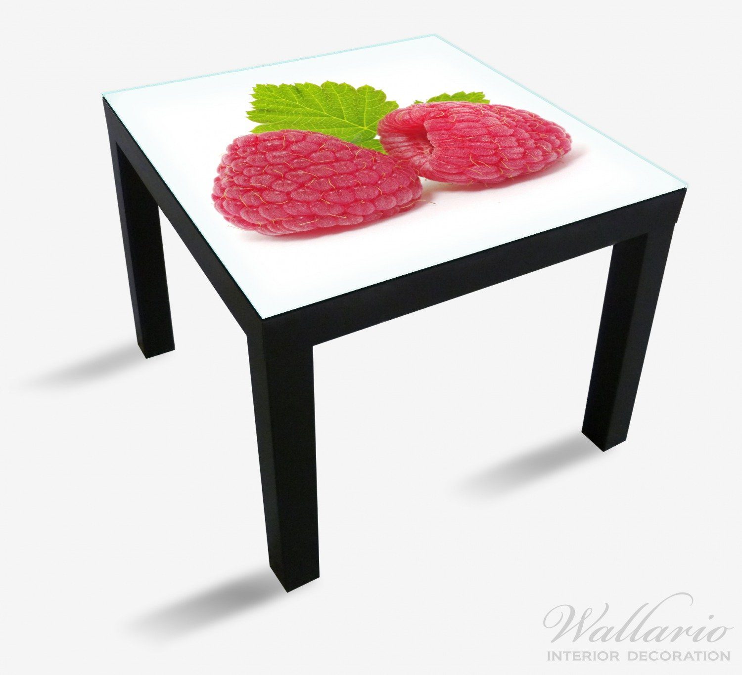 auf Wallario Ikea grünem Lack geeignet (1 Tisch für Grund mit weißem St), Tischplatte Himbeeren Blatt