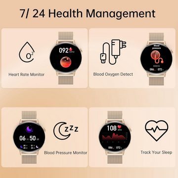 Betatree Damen's Anruf und Antwort-Assistent Fitness-Tracker Smartwatch (1,32 Zoll, Android/iOS), Mit Schrittzähler, Herzfrequenzmesser, 3 Armbänder, wasserdicht