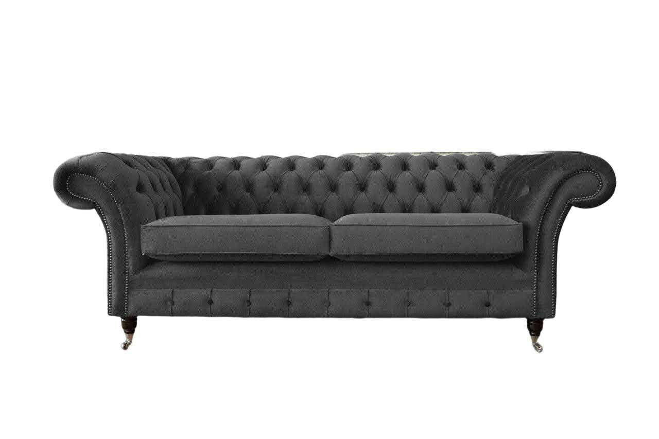 JVmoebel Sofa Design Chesterfield Sofa 3 Sitzer Grau Couch Polster Sofas Wohnzimmer, Made In Europe
