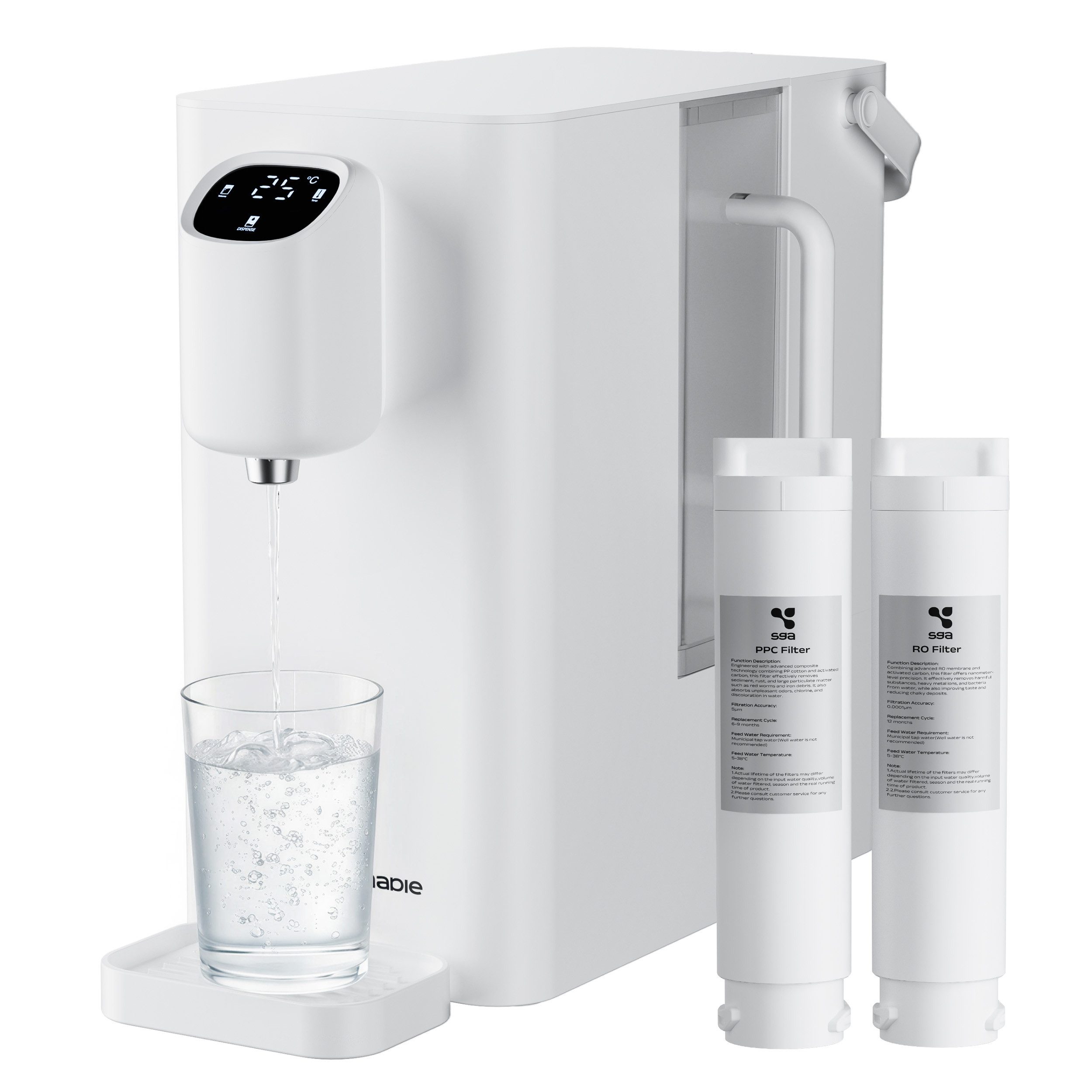 susgreenable Wasserfilter tragbarer Umkehrosmoseanlage Wasserreiniger SGIWDR04-W, Zubehör für 45°C - 100°C Trinkwasser Osmoseanlage, 4-in-1 Umkehrosmose Filter, 3:1 Rein zu Abfluss, 3 Sek. Heißwasser