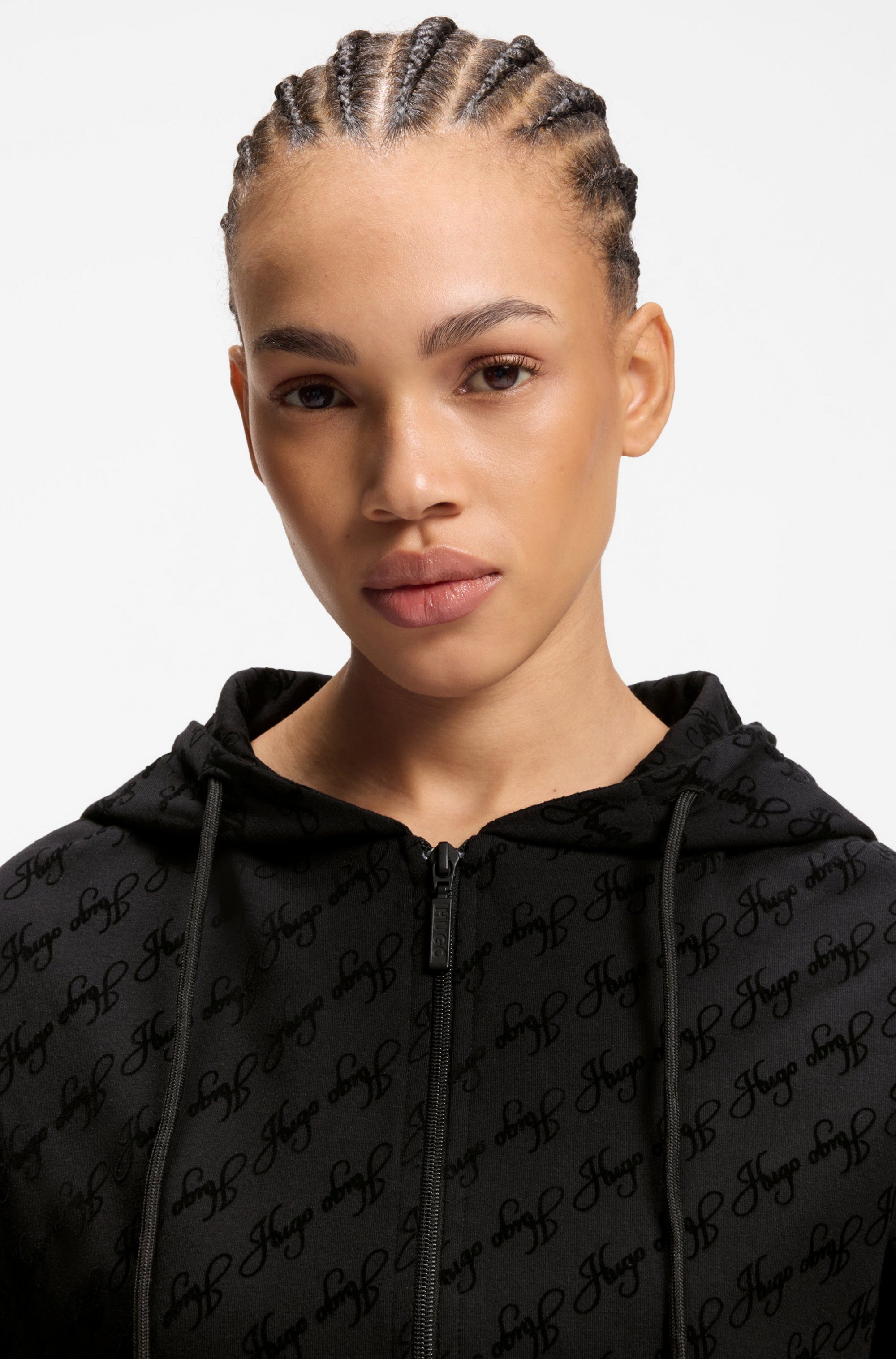 HUGO Kapuzensweatjacke FLOKKY Flock-Logo-Print, relaxed fit