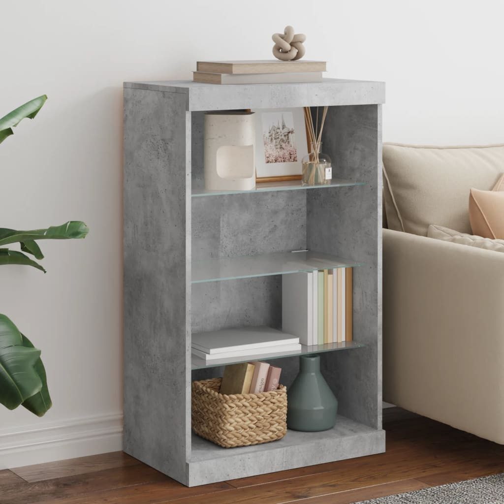 vidaXL Vitrine NA Sideboard mit LED Leuchten Betongrau 60,5x37x100 cm Glas Vitrine
