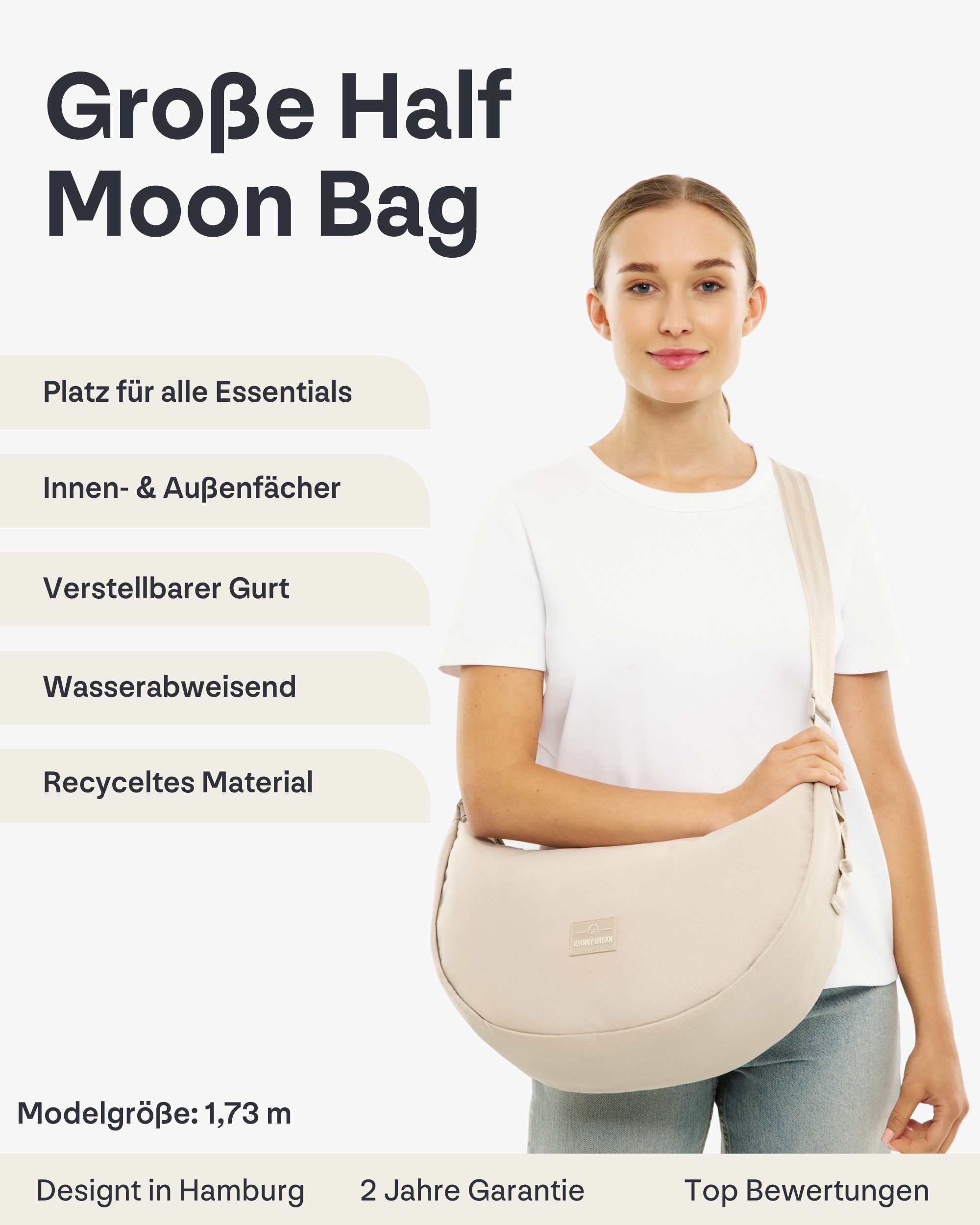Johnny Urban Umhängetasche Ally Large Half Moon Bag, Große Crossbody Bag in Halbmond Form, Wasserabweisend