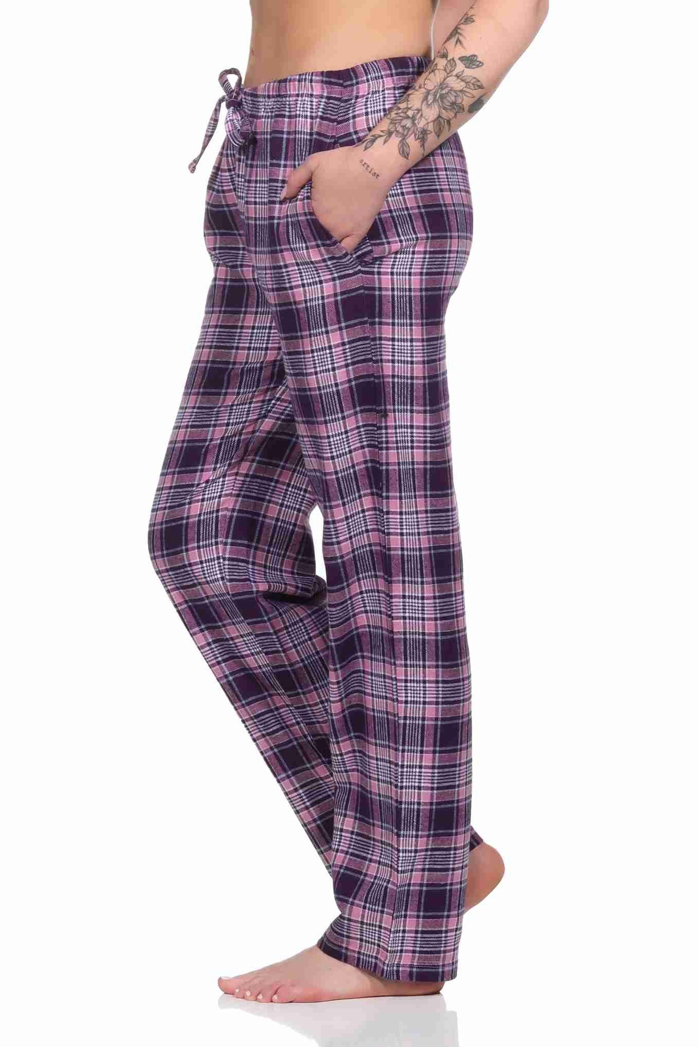 Normann Pyjama Dame Flanell Schlafanzug Hose kariert aus Baumwolle ideal zum relaxen – Bild 3 von 4