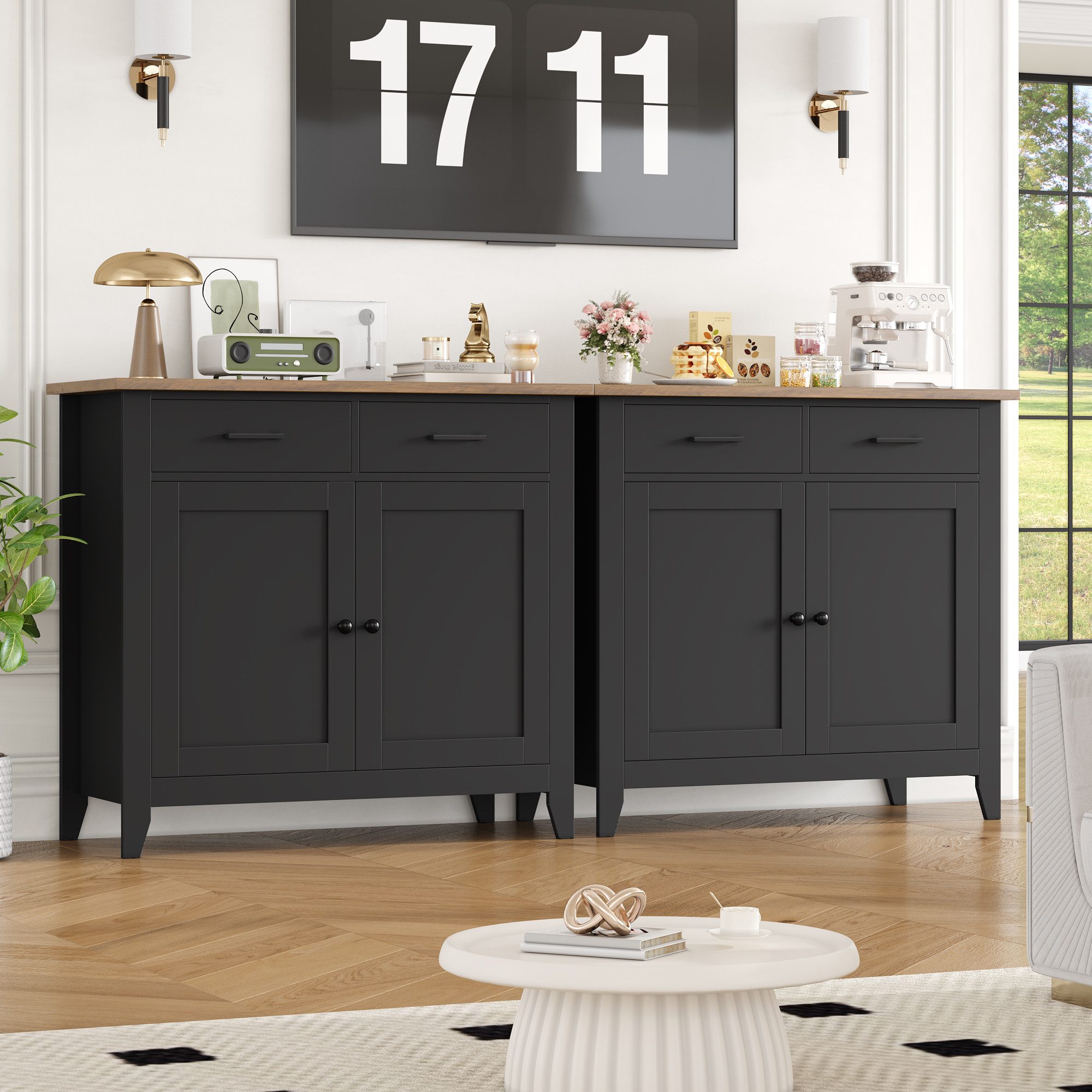 HOMECHO Sideboard, Küchenschrank mit Arbeitsplatte, 2 Schubladen, 82x40x91cm