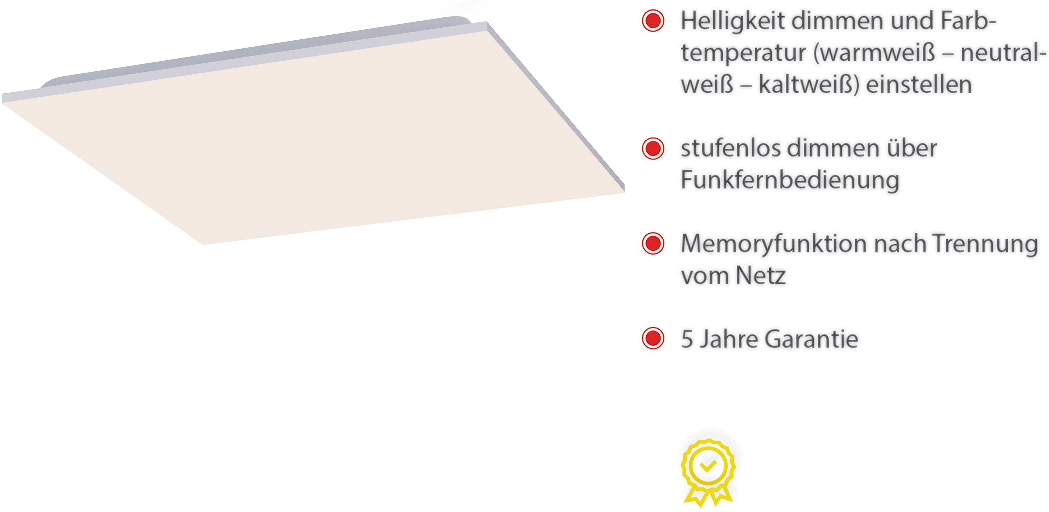 Kaltweiß, LED CCT-Farbtemperaturwechsel; Leuchten über Dimmfunktion, dimmbar Deckenleuchte LED Direkt CANVAS, wechselbar, IR-Fernbed.; Memoryfunktion