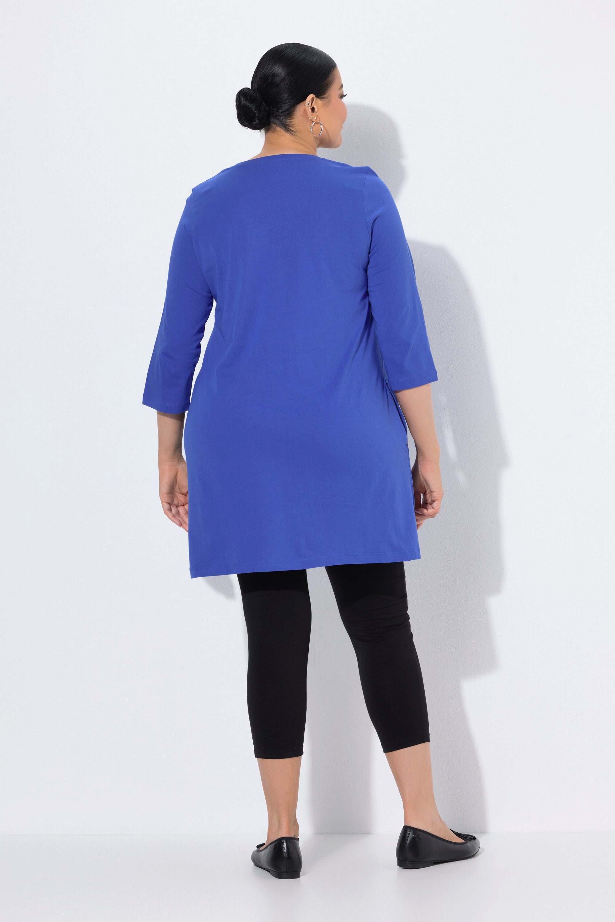 Ulla Popken Longshirt Longshirt Ziernähte A-Linie V-Ausschnitt 3/4-Arm