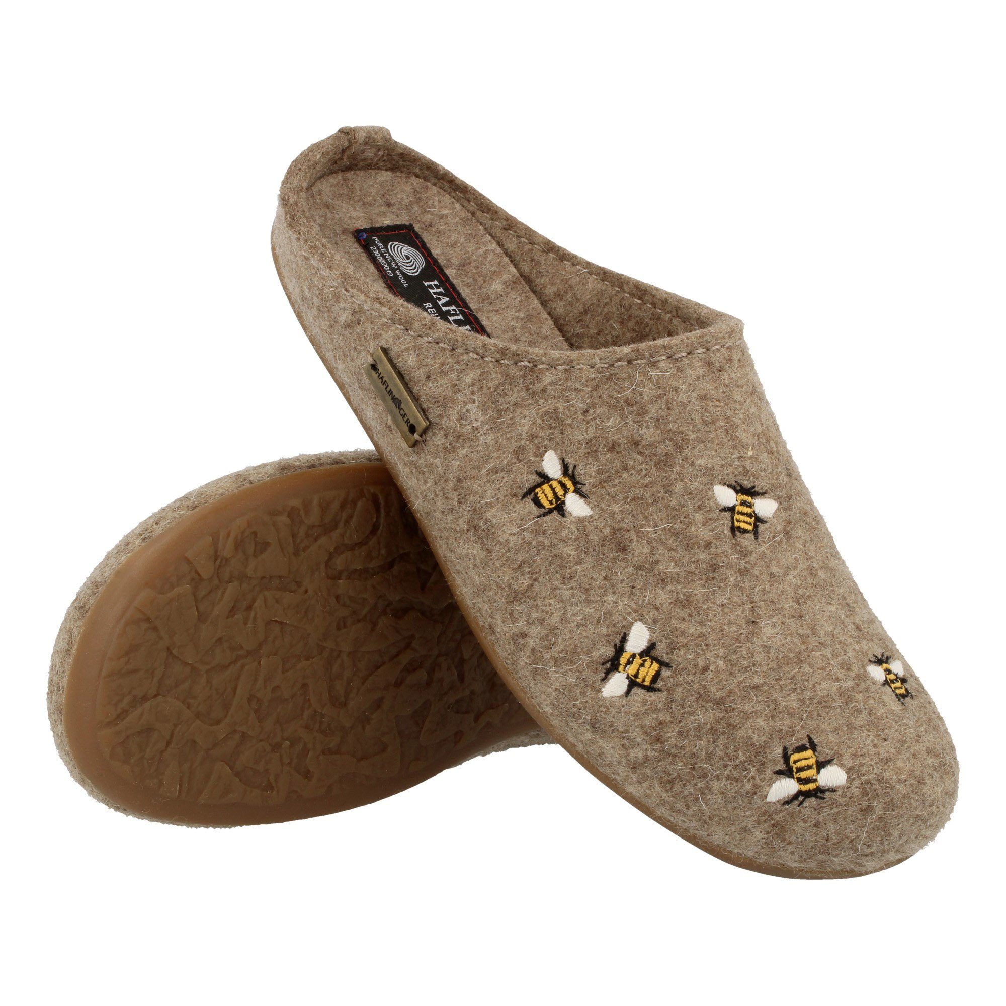 Haflinger Everest Api Filzpantofffeln mit Applikation Bienen Wechselfußbett Hausschuh – Bild 2 von 3