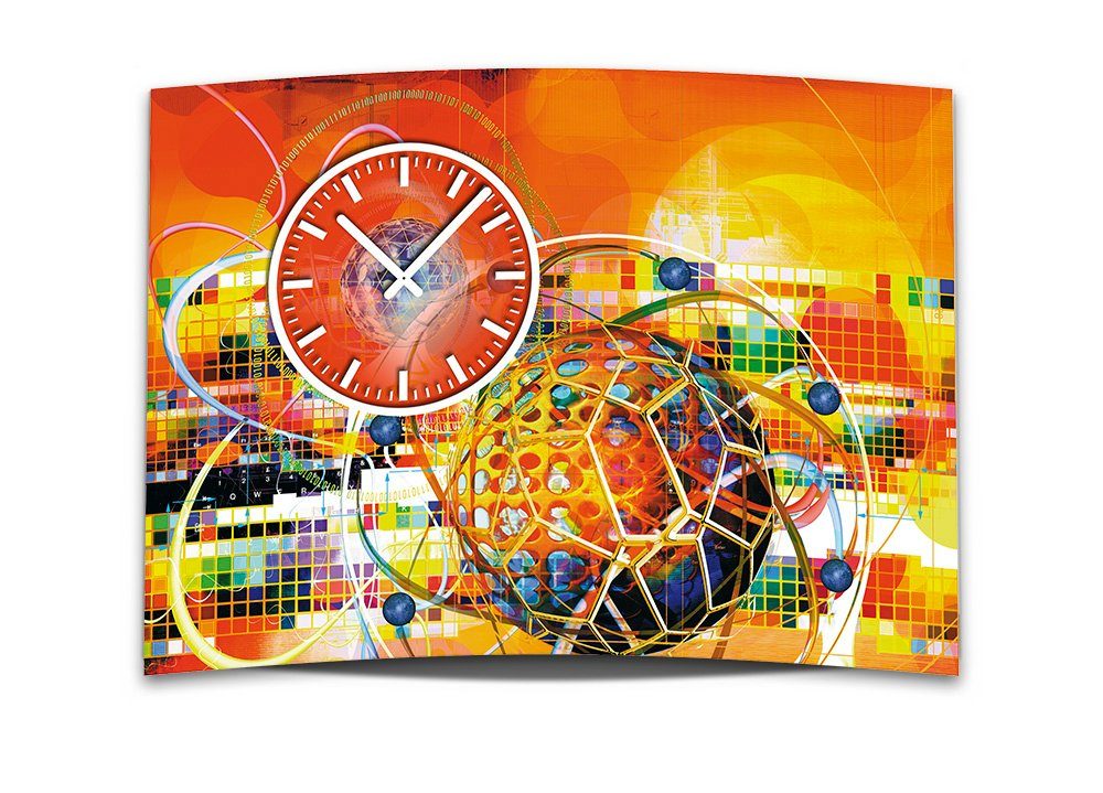 dixtime Wanduhr Wanduhr XXL 3D Optik Dixtime abstrakt orange 50x70 cm leises Uhrwerk (Einzigartige 3D-Optik aus 4mm Alu-Dibond)