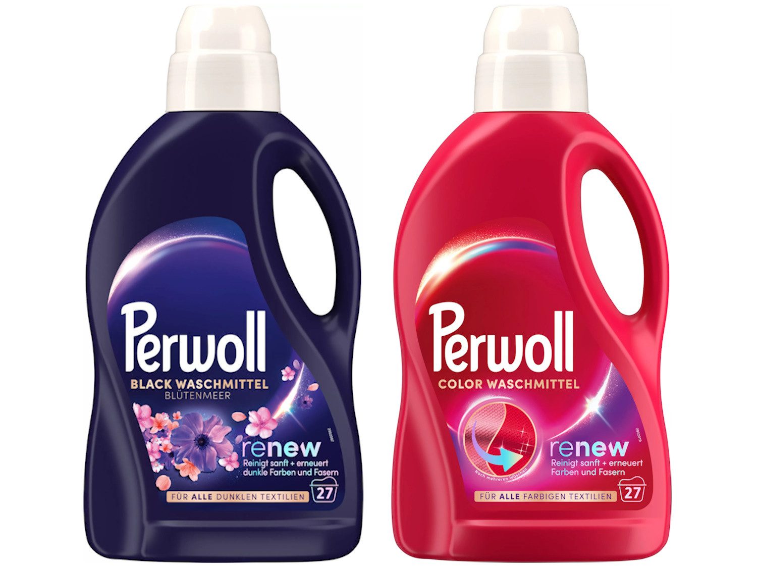 Perwoll Color & Black Blütenmeer 2 x 27 WL (54WL) Colorwaschmittel (Spar-Set, [2-St. Flüssigwaschmittel mit Dreifach-Renew-Technologie für dunkle & bunte Wäsche)