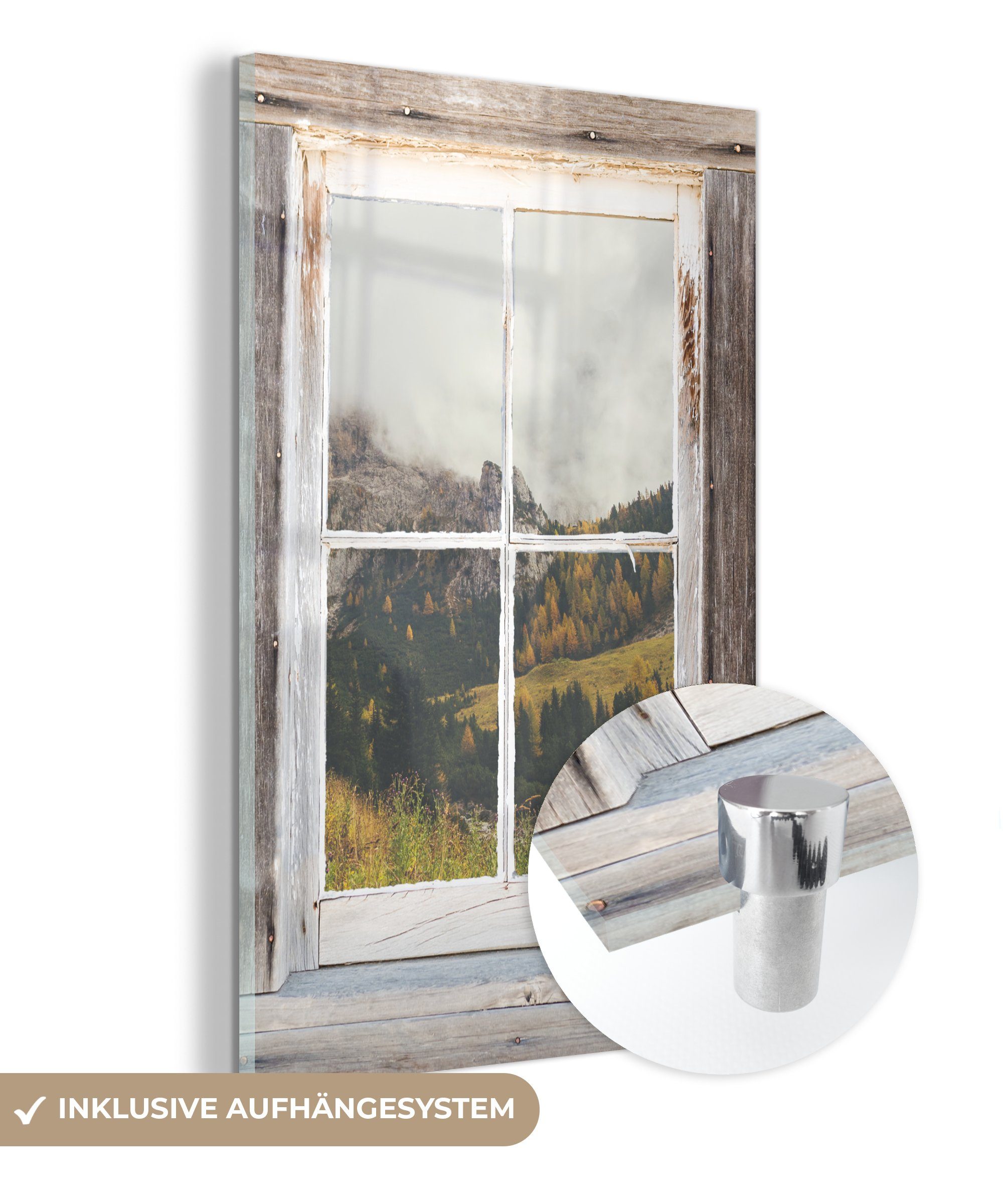 MuchoWow Acrylglasbild Aussicht - Berg - Herbst, (1 St), Glasbilder - Bilder auf Glas Wandbild - Foto auf Glas - Wanddekoration | Bilder