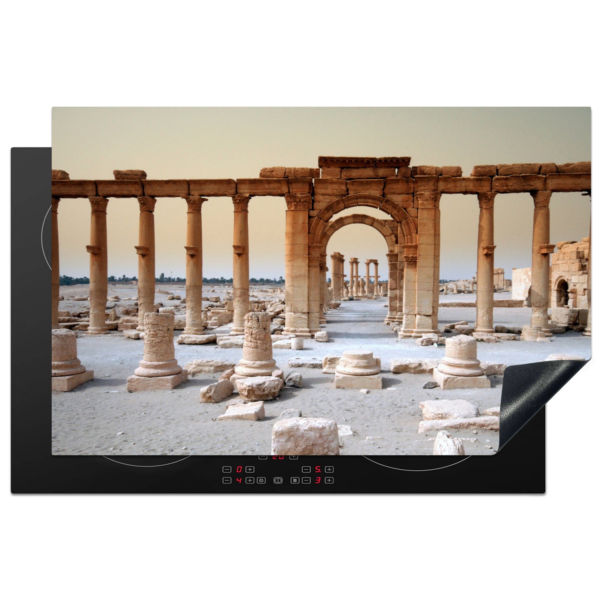 MuchoWow Herdblende-/Abdeckplatte Säulen und Bögen in Palmyra in Syrien, Vinyl, (1 tlg), 81x52 cm, Induktionskochfeld Schutz für die küche, Ceranfeldabdeckung