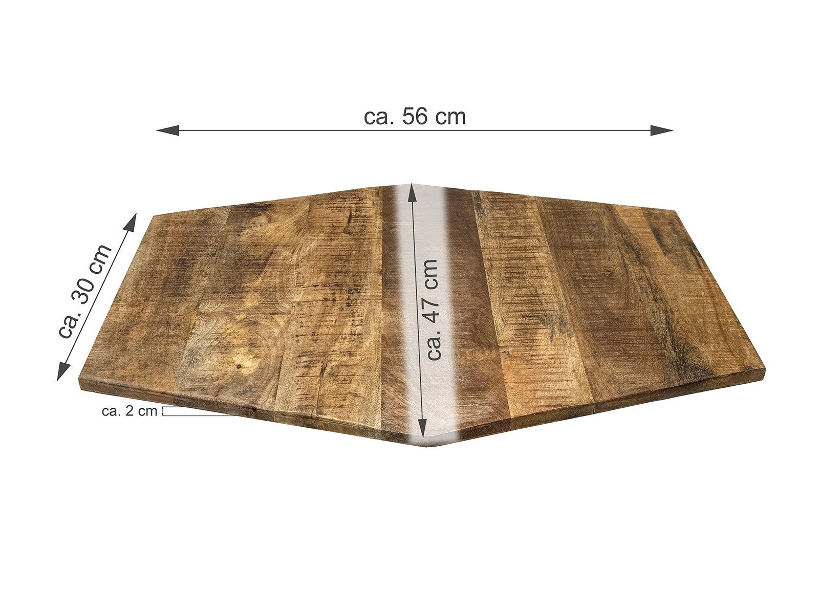 Amagohome Tischplatte Sechseckige Tischplatte Holzplatte Mango-Altholz 74x56 u. 56x47cm – re (1 St), gewollt uneben, aus recyceltem Mangoholz hergestellt