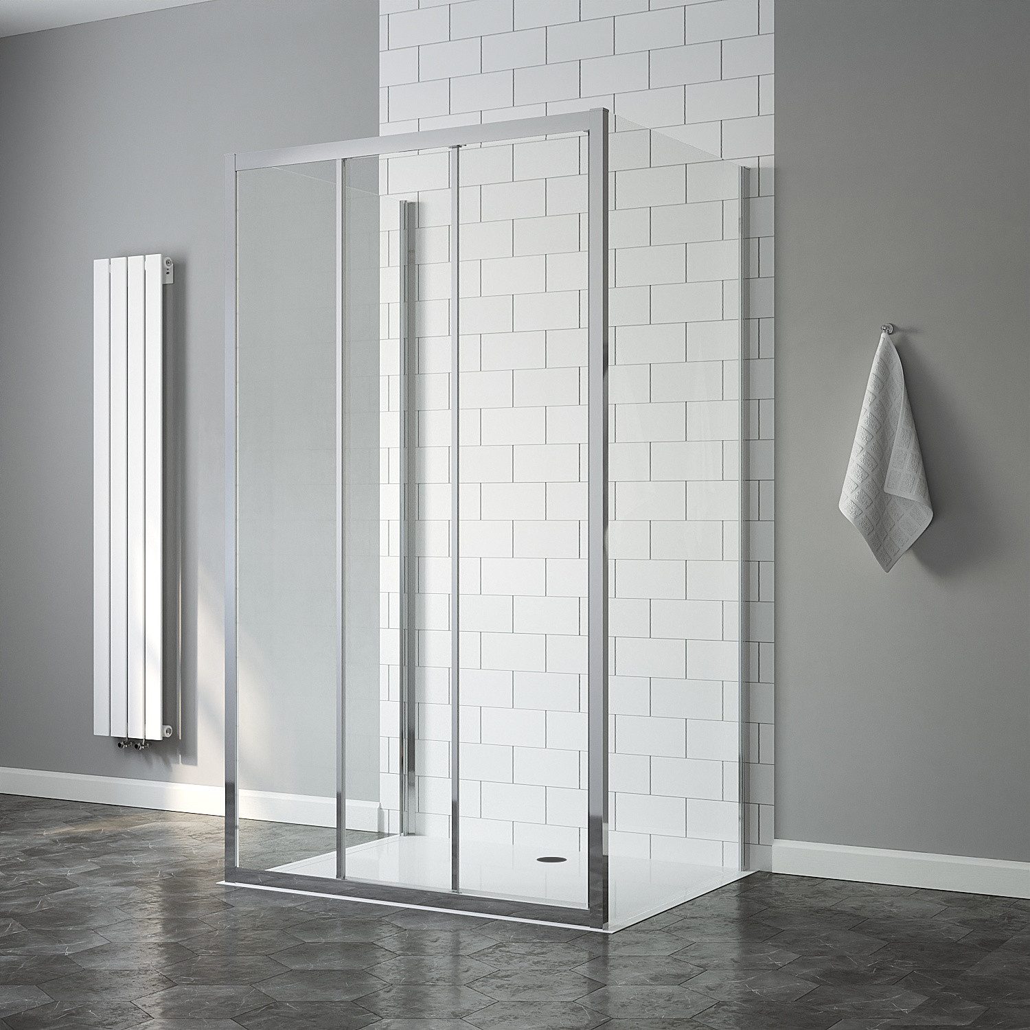 AQUABATOS Eckdusche U-Form Dusche Duschkabine mit Schiebetür Eckdusche Duschabtrennung, BxT: 80x90 cm, Klare Optik, mit Lotus-Effekt, Untere Türrollen mit abklappsystem