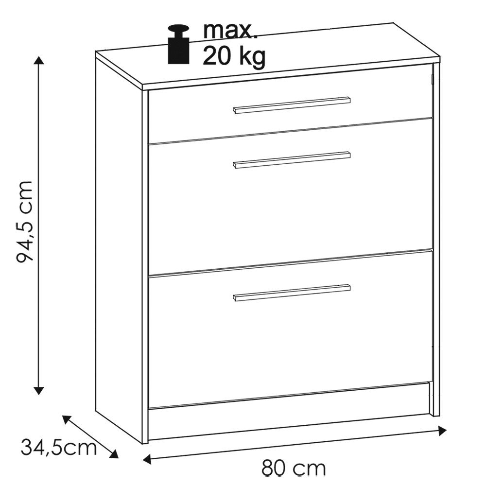 Lomadox Schuhschrank AUSTIN-129 mit 3 Klappen, 1 Schublade in Sonma Eiche