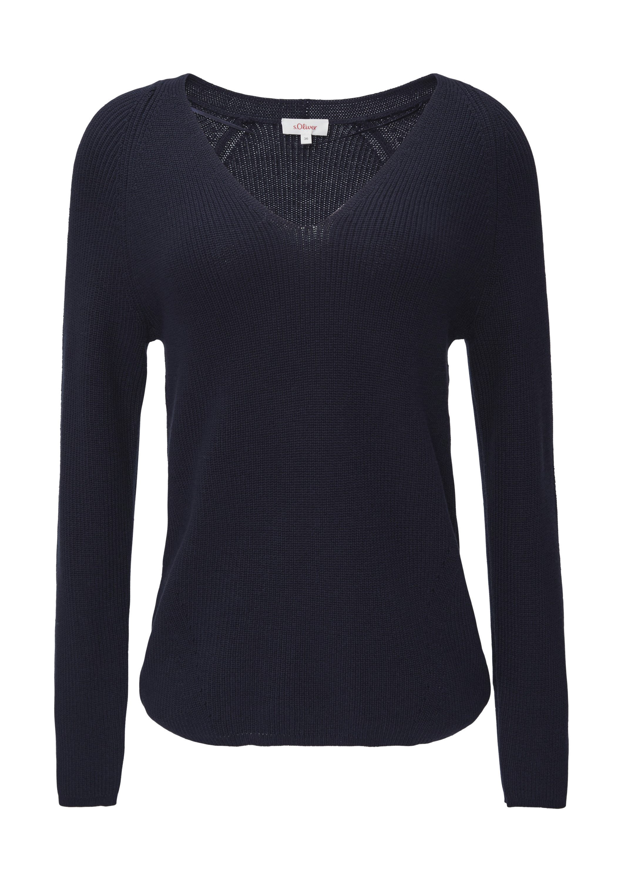 s.Oliver Longpullover Strickpullover Strickpullover mit V-Ausschnitt und Raglan-Ärmeln