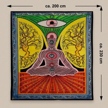 Wandteppich XL Tagesdecke Wandbehang Deko Chakra Yoga UV Aktiv ca. 200 x 230 cm, KUNST UND MAGIE