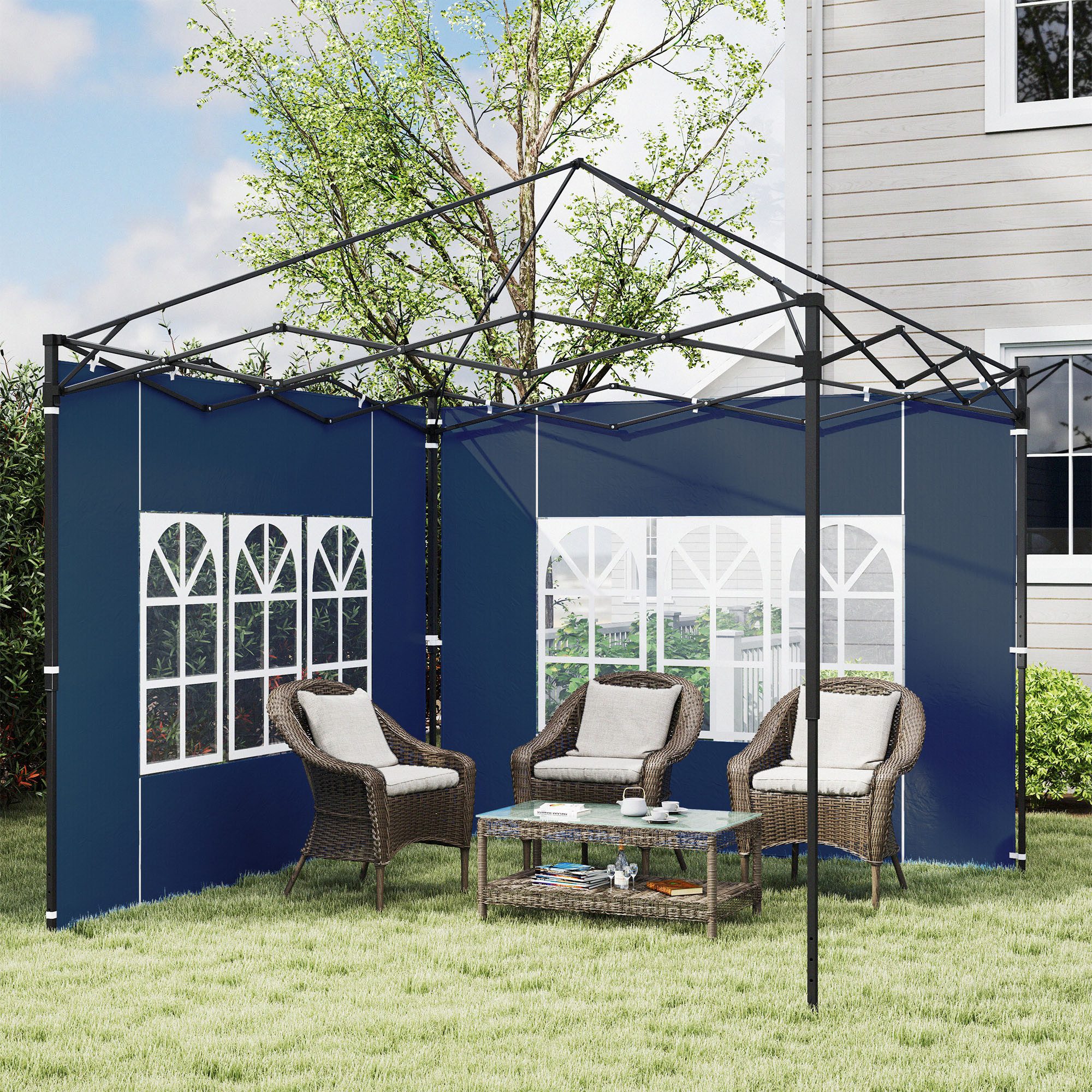 Outsunny Pavillonseitenteil mit Fenster, 293x193 cm, für Pavillon 3x3m und 3x6m) Seitenteile, [2-St. Seitenwände, für Pavillon Partyzelt Gartenzelt, Blau