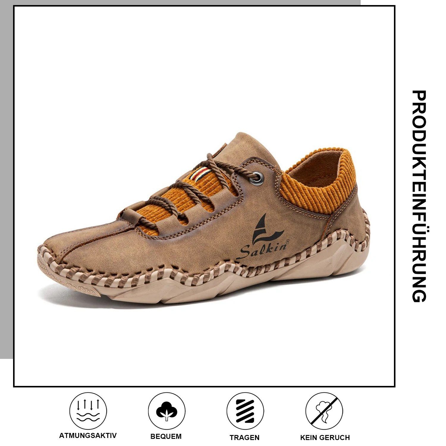 Sneaker Halbschuhe Khaki Daisred Herren Businessschuhe Bootsschuhe Schnürschuh