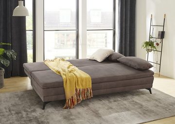 luma-home Schlafsofa 15158, Dauerschläfer mit Bettkasten 202 cm breit, Wellenunterfederung, integrierterTopper, Mikrofaser, Braun