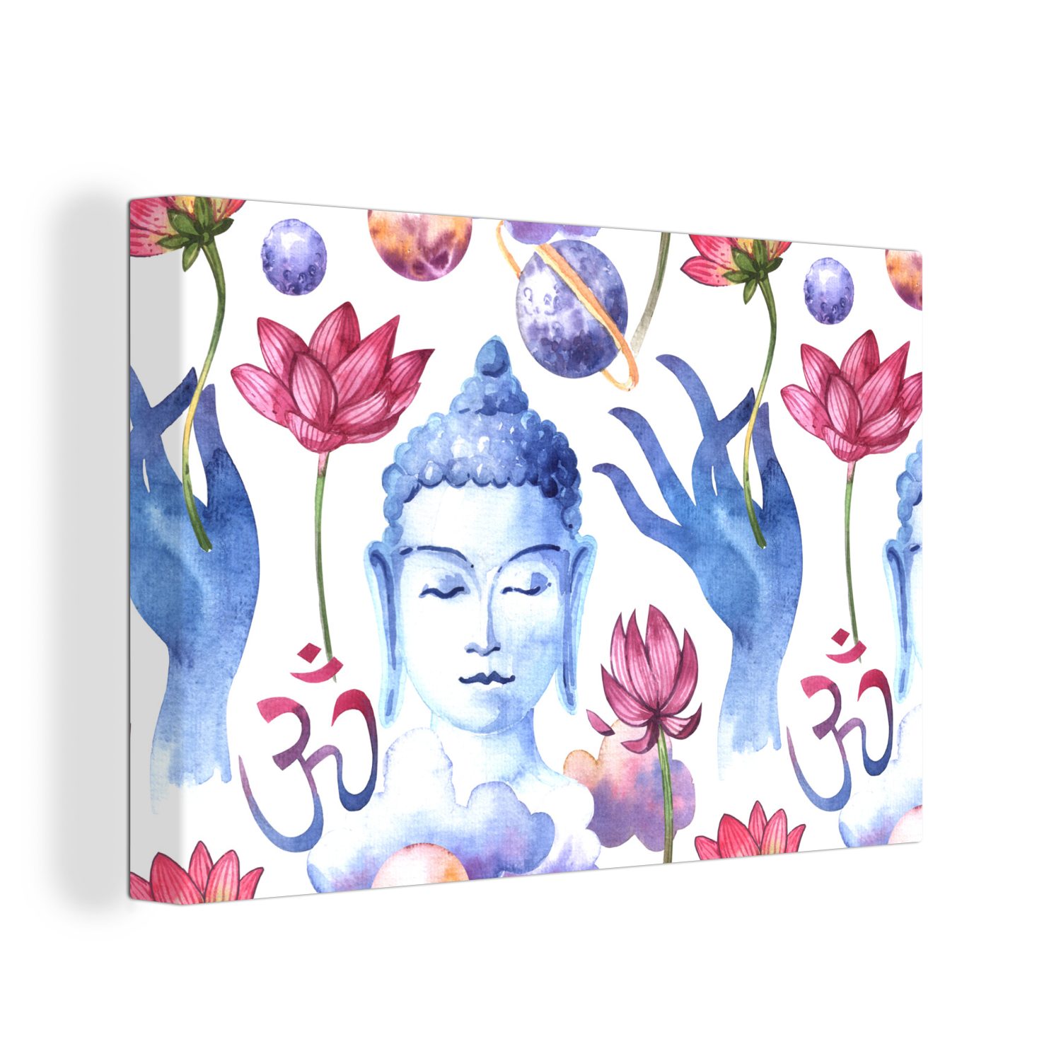 OneMillionCanvasses® Leinwandbild Buddha - Muster - Blumen, (1 St), Wandbild Leinwandbilder, Aufhängefertig, Wanddeko, 30x20 cm