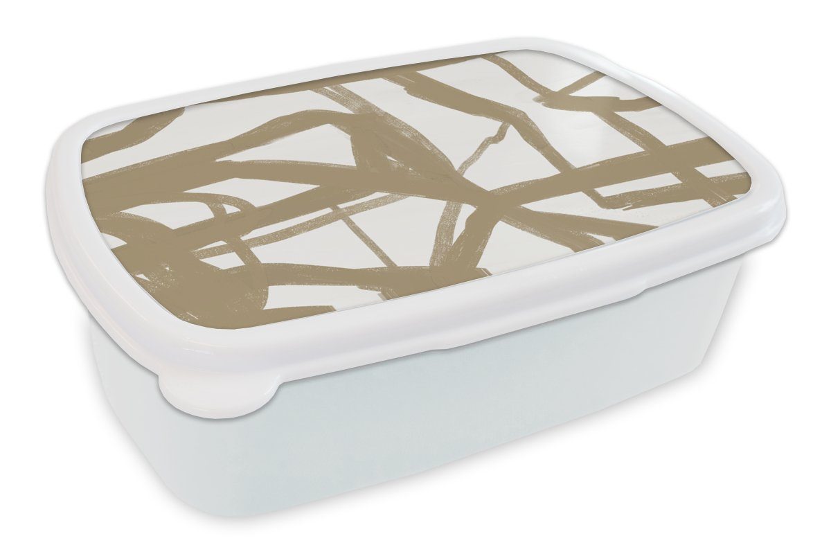 MuchoWow Lunchbox Abstrakt - Braun - Weiß, Kunststoff, (2-tlg), Brotbox für Kinder und Erwachsene, Brotdose, für Jungs und Mädchen