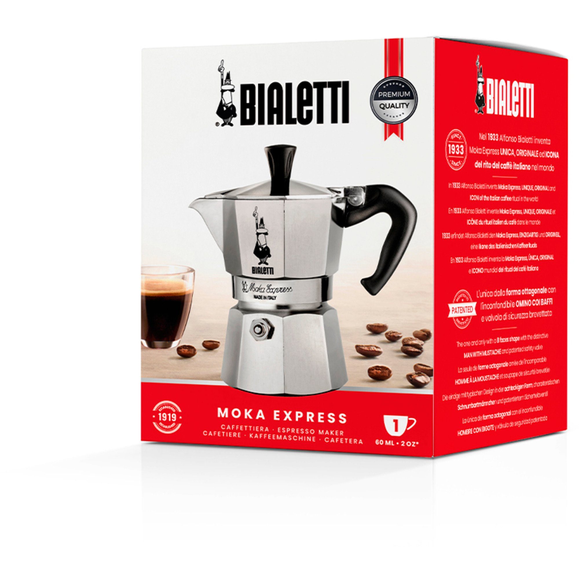 (1 Express, Tasse) Espressomaschine, BIALETTI Bialetti Kaffeebereiter Moka