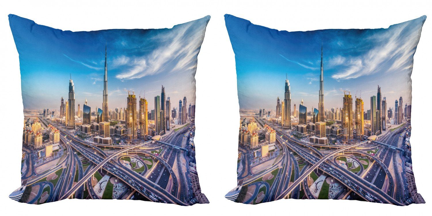Kissenbezüge Modern Accent Doppelseitiger Digitaldruck, Abakuhaus (2 Stück), Dubai Panorama-Dubai Verkehr