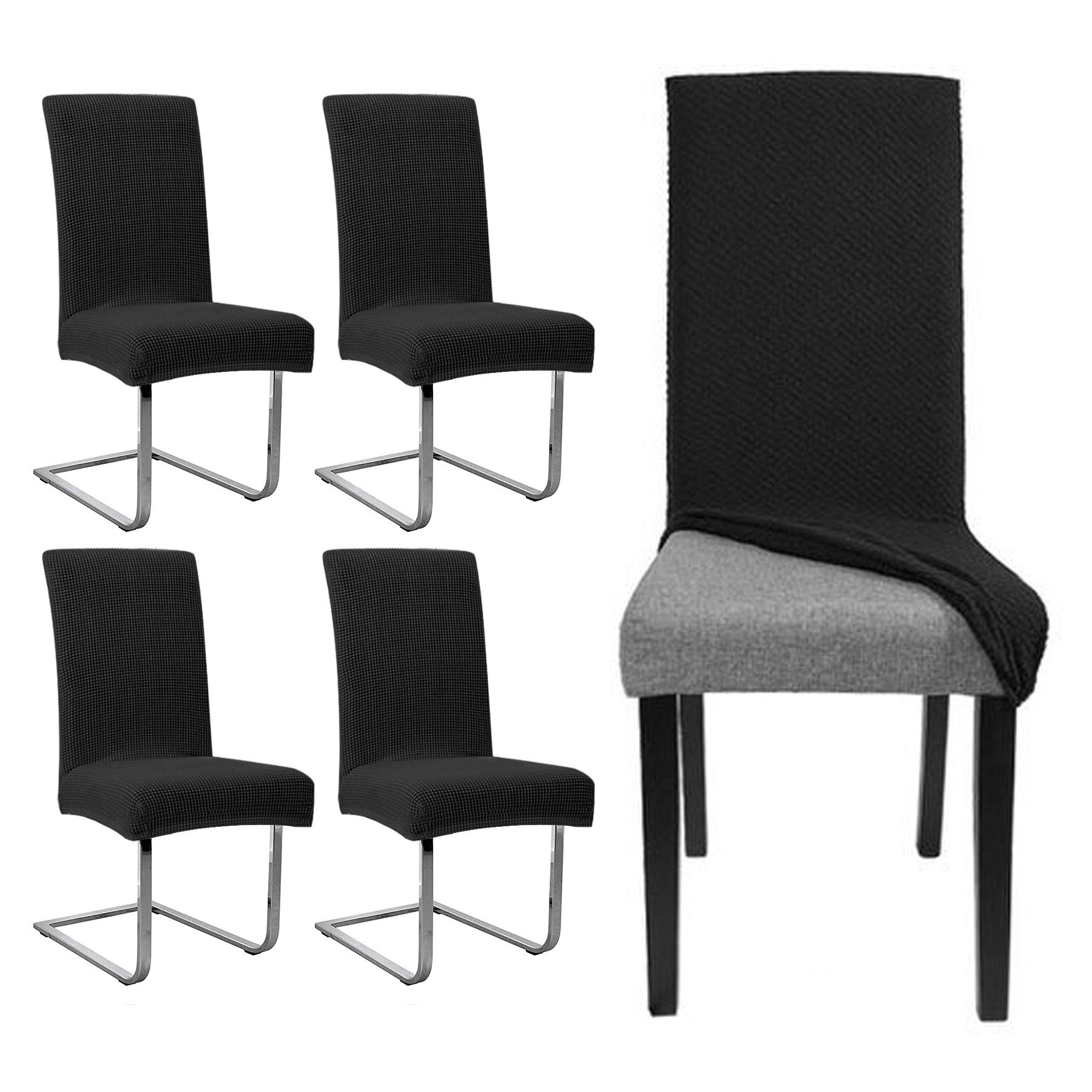 Stuhlhusse Stuhlbezug Stretch Schwarz, Lospitch elastische Stuhlhussen Waschbar Stuhlhusse