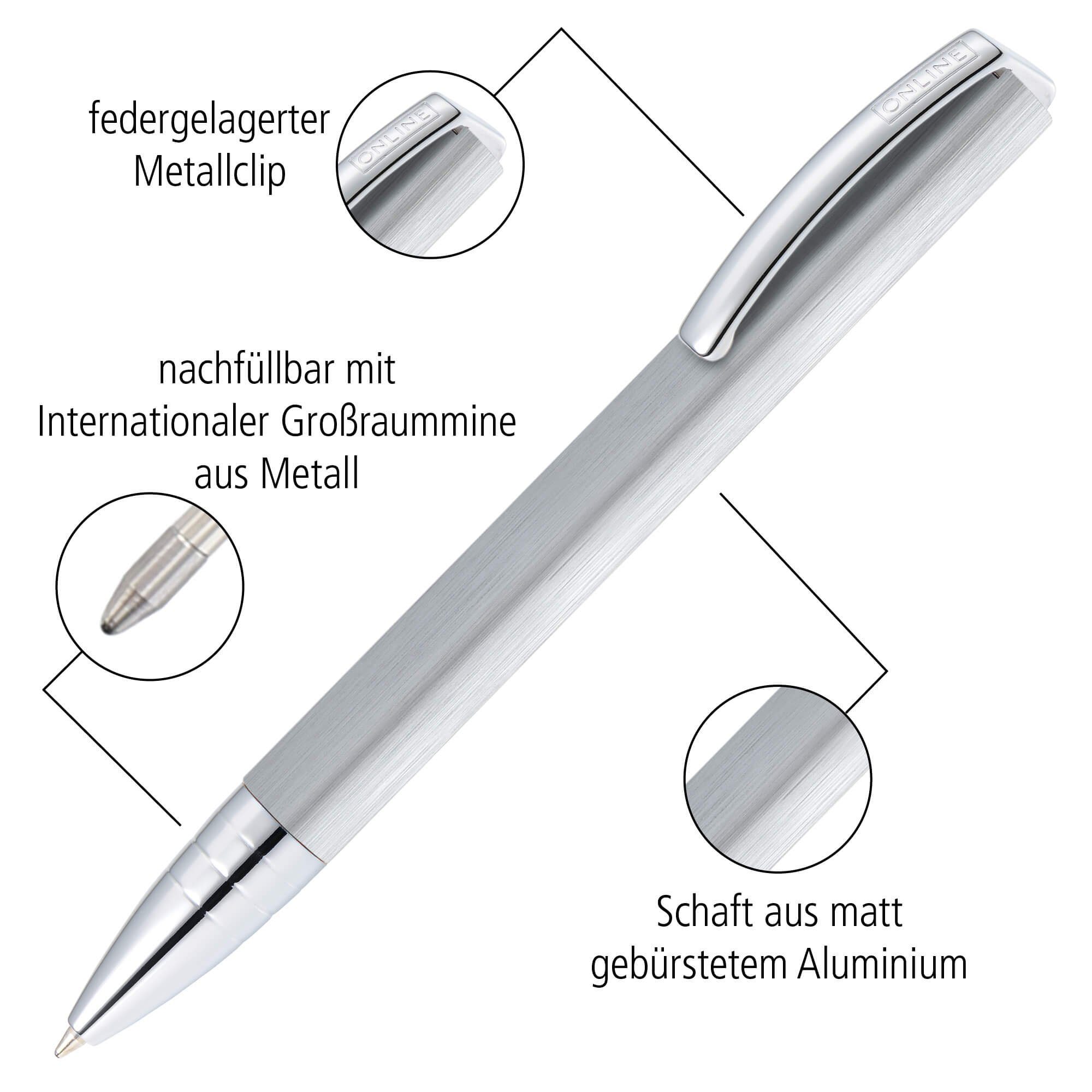Online Pen Kugelschreiber Vision Drehkugelschreiber, (aus gebürstetem Aluminium, hochwertiger Kugelschreiber mit Drehmechanik), in Geschenkbox