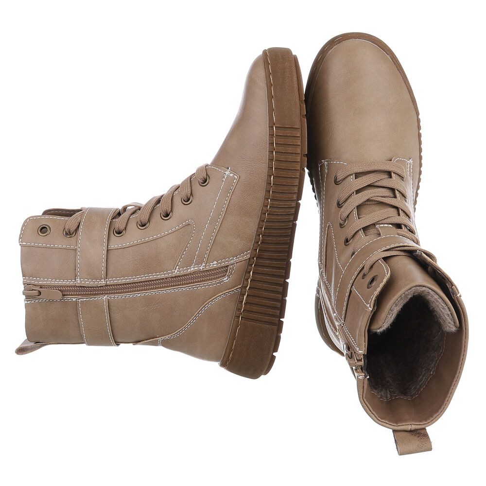 Ital-Design Damen Schnürstiefel mit Schnalle für Alltag und Freizeit Stiefelette (90598706) Keilabsatz/Wedge Keilstiefeletten in Hellbraun