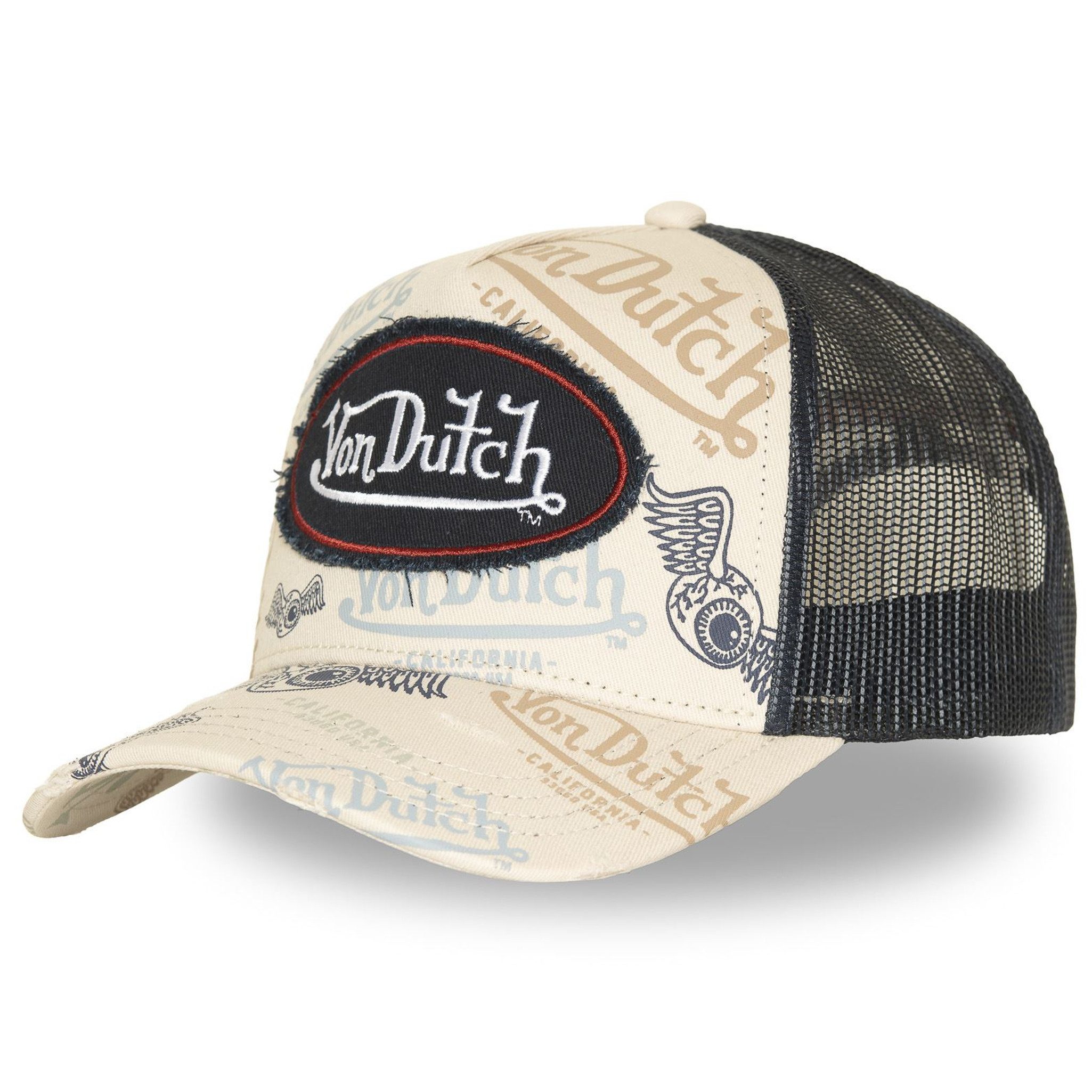 Von Dutch Trucker Cap Von Dutch Originals Trucker Cap - CALIFORNIA ALLOVER Mesh Creme (Basecap, Basecap, Meshcap, Trucker Kappe)