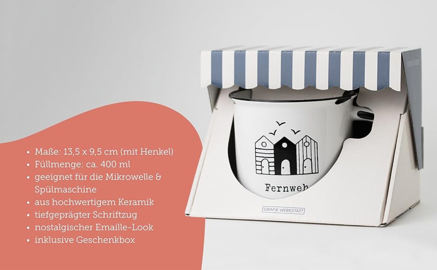 Grafik Werkstatt Tasse Vintage Tasse "Küstenliebe", 1-tlg., Porzellan, Tiefgeprägter Schriftzug